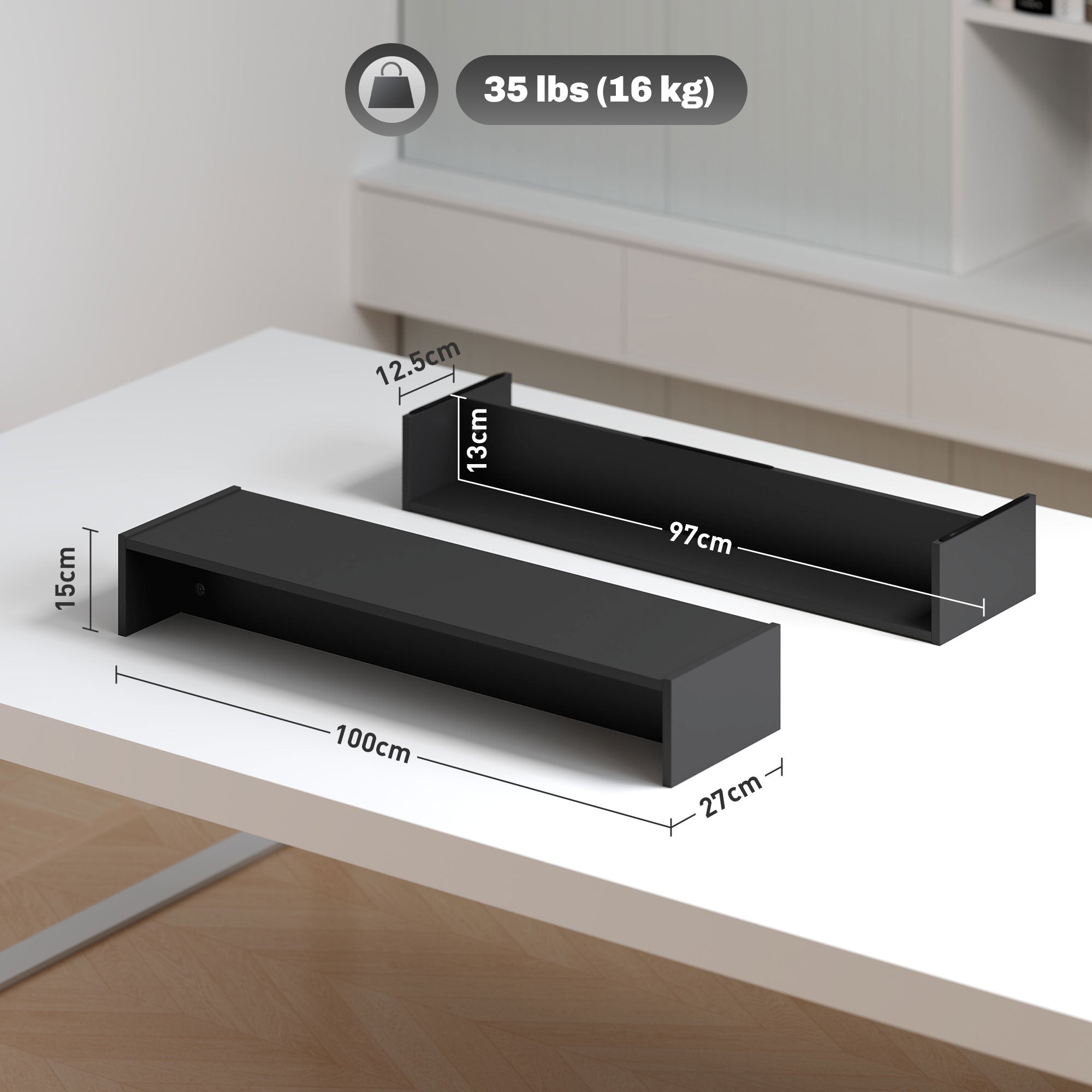 EasyComfort Monitorstandaard 100x27x15 cm, 2 opbergvakken