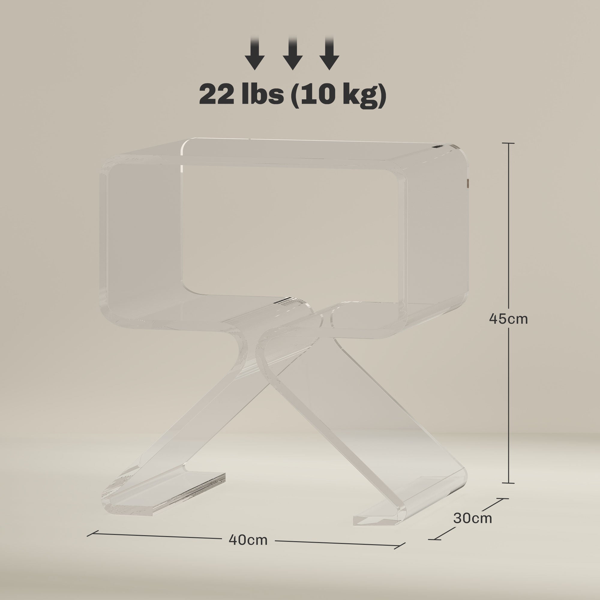 EasyComfort Tavolino Basso Geometrico a 2 Livelli in Acrilico with Gambe Triangolari, 40x30x45 cm, Trasparente