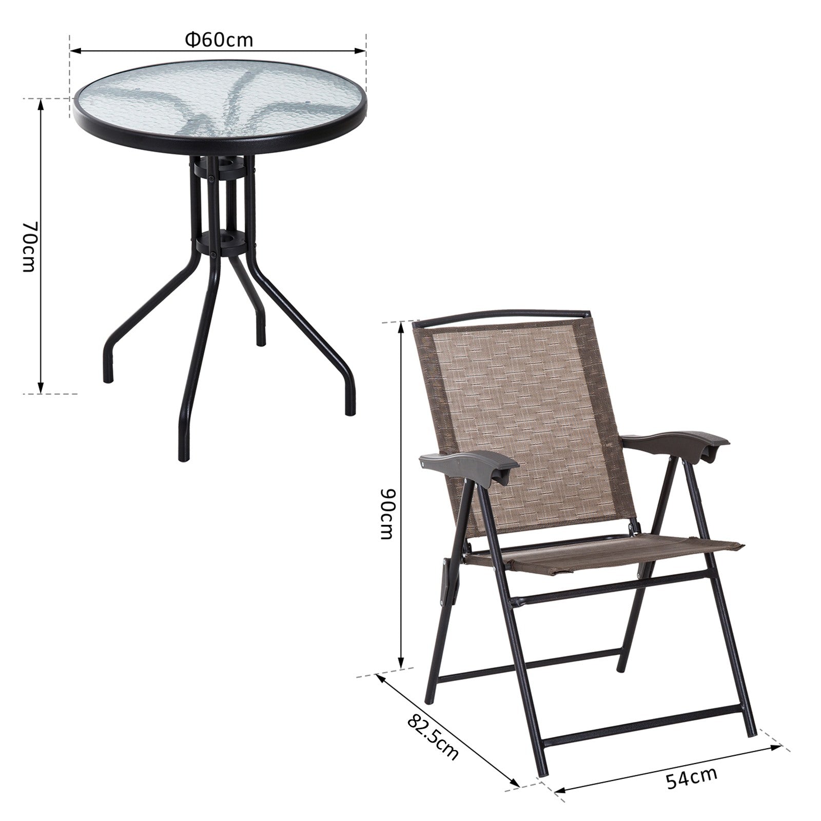 EasyComfort Tavolino tuintafelset 3-delig (tafel Ø60 cm + 2 inklapbare stoelen)