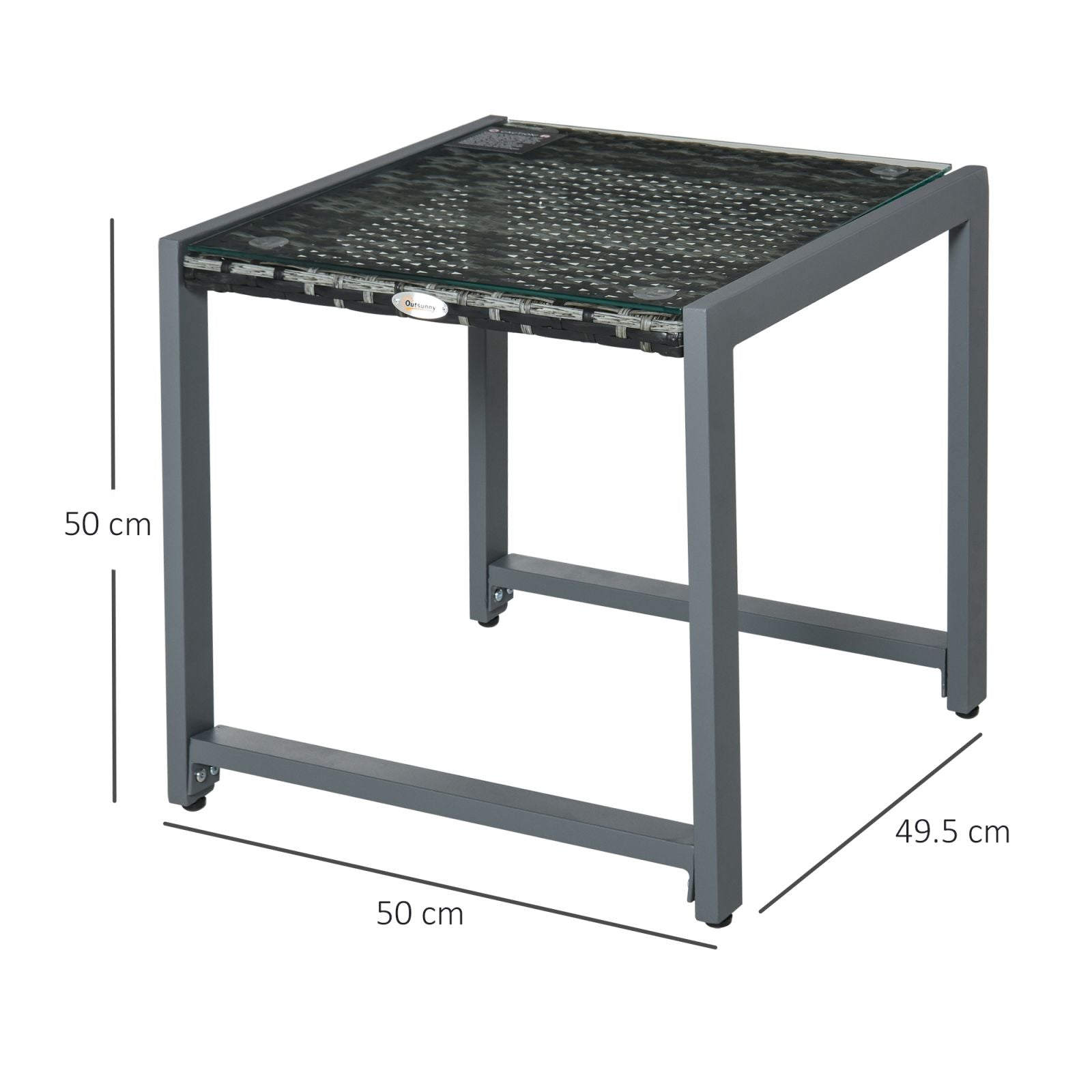 Easycomfort Tavolino da Caffè da Giardino Piano in Vetro Temperato in Rattan Alluminio 50 x 49,5 x 50 cm