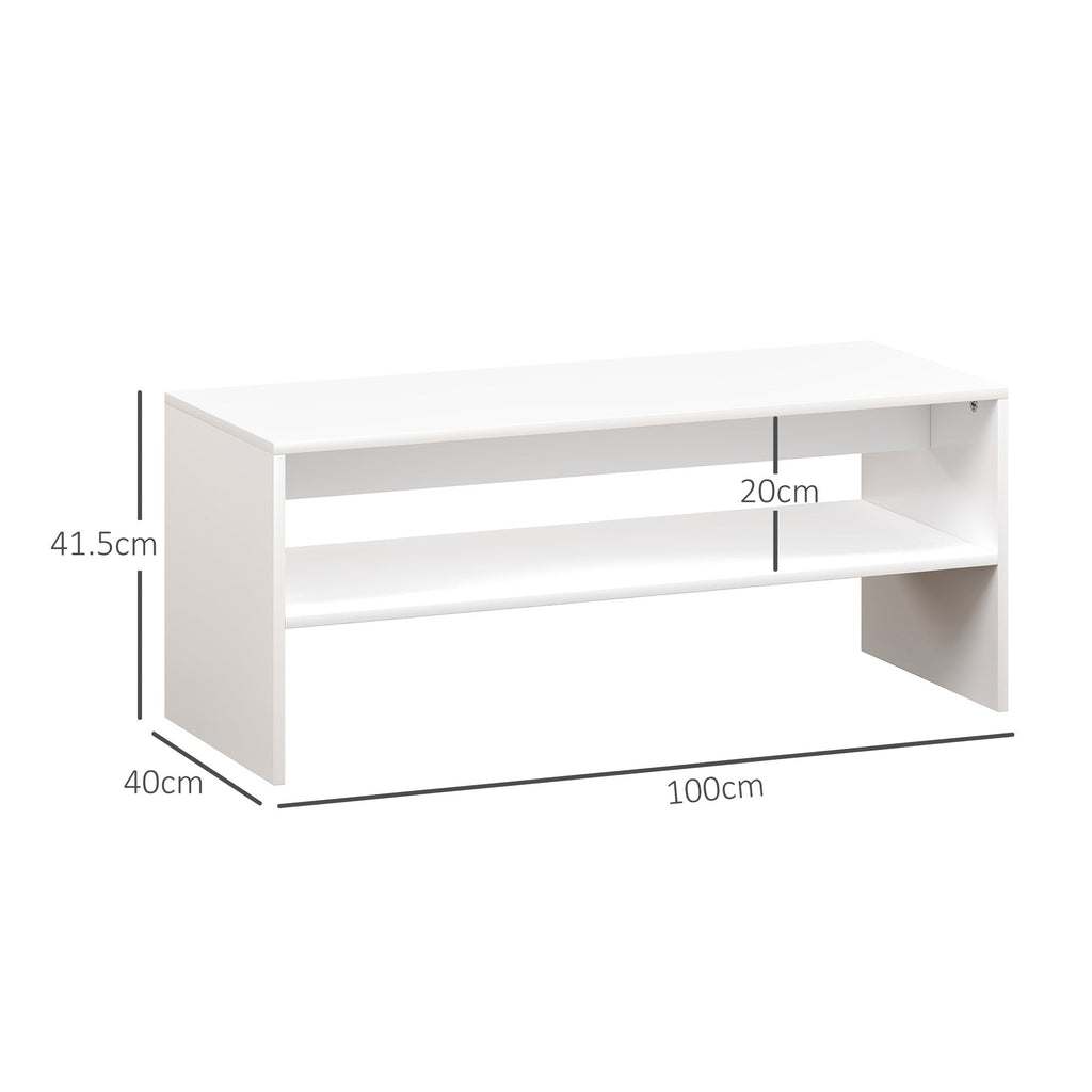 EasyComfort Tavolino da Caffè Moderno in Legno a 2 Livelli with Ripiano Aperto, 100x40x41.5 cm, white