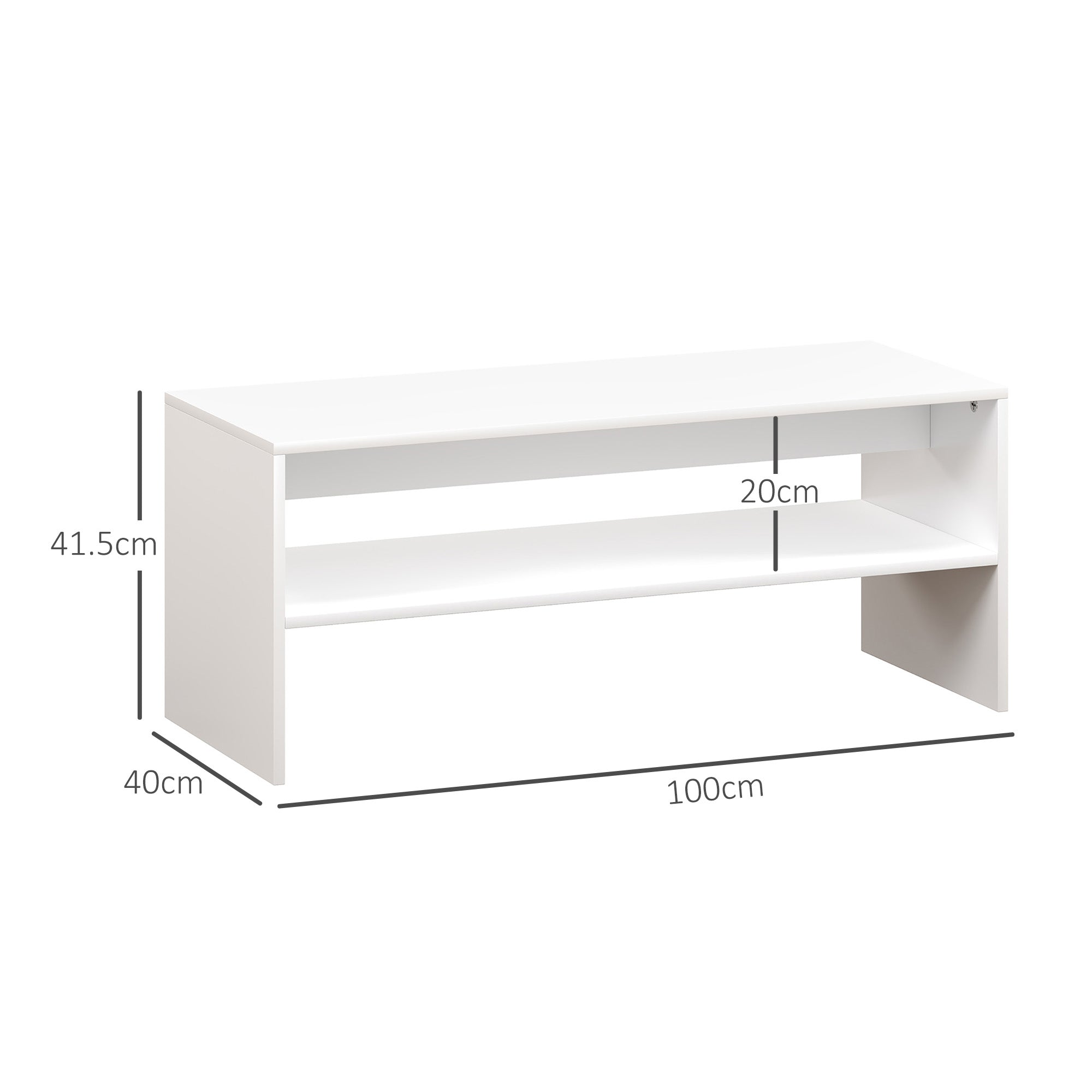EasyComfort Tavolino da Caffè Moderno in Legno a 2 Livelli with Ripiano Aperto, 100x40x41.5 cm, white