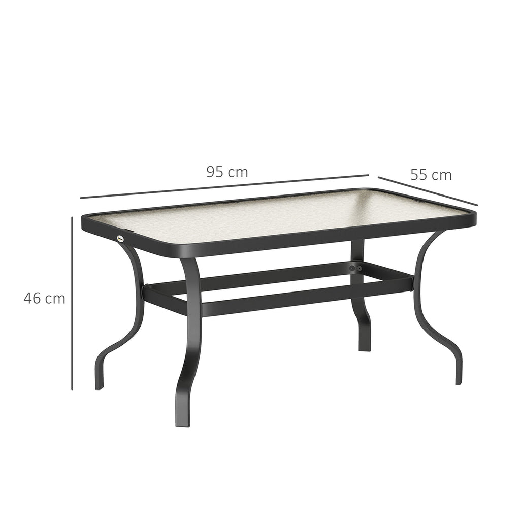 EasyComfort Tavolino da Esterno Rettangolare in Metallo black with Piano in Vetro Temperato, 95x55x46 cm