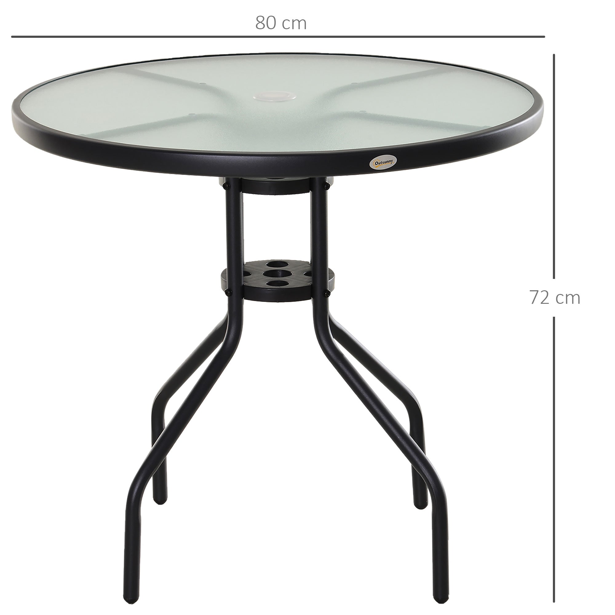Easycomfort Tavolino da Giardino with Piano in Vetro Temperato e Foro per Ombrellone Acciaio Ф80 x 72 cm black
