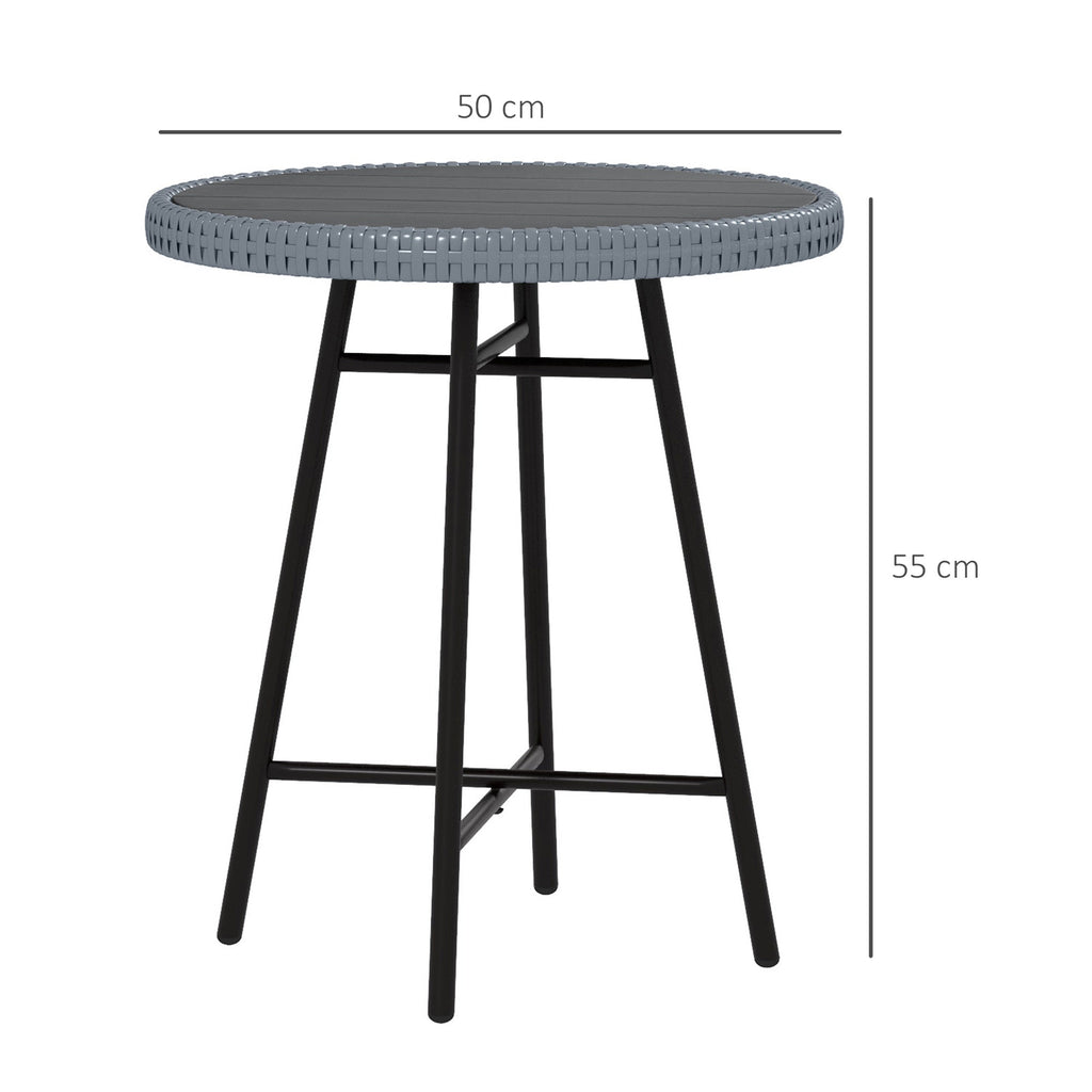 EasyComfort Tavolino da Giardino Moderno con Piano in Plastica di Legno, in Rattan e Acciaio, 50x50x55 cm, Grigio e Nero