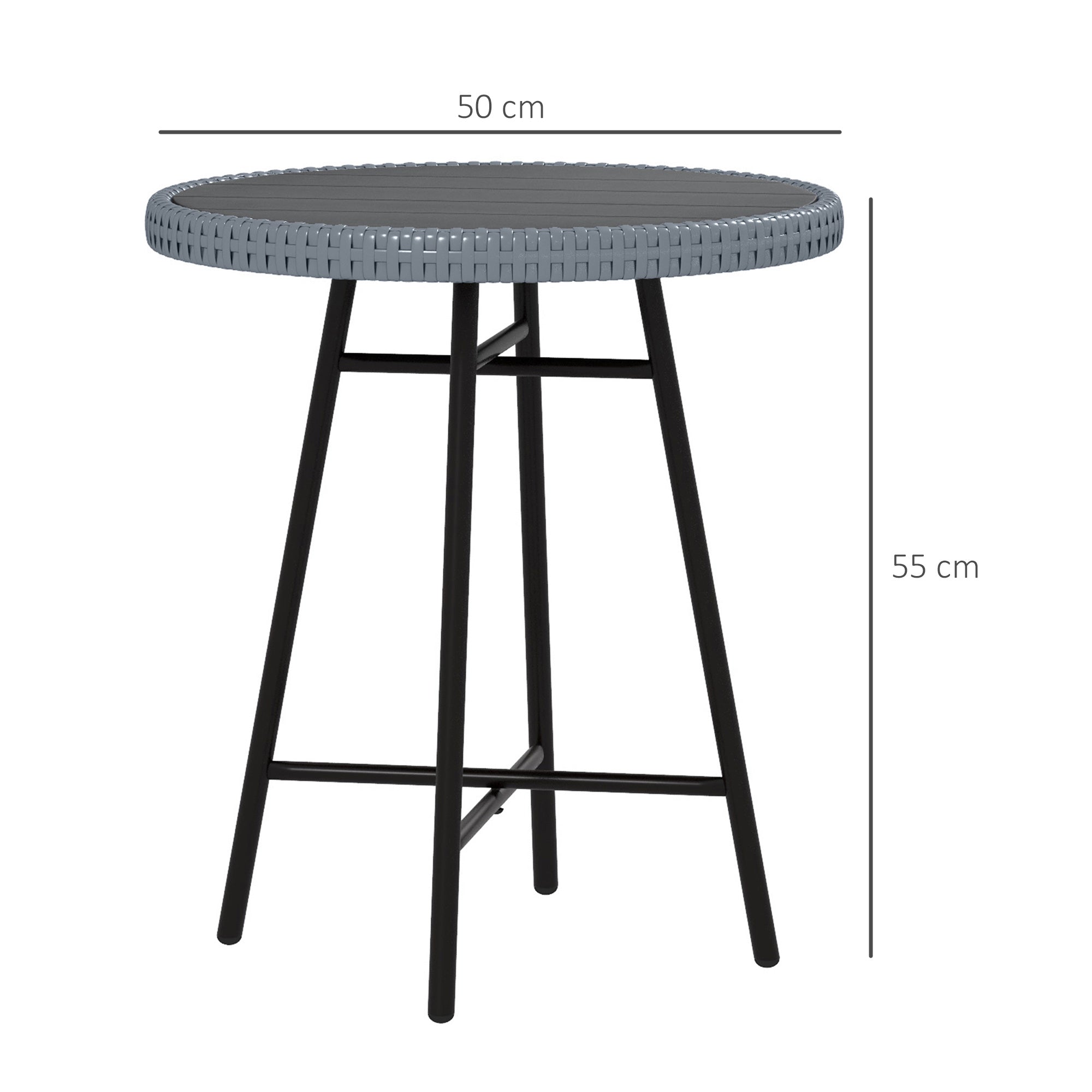 EasyComfort Tavolino da Giardino Moderno con Piano in Plastica di Legno, in Rattan e Acciaio, 50x50x55 cm, Grigio e Nero