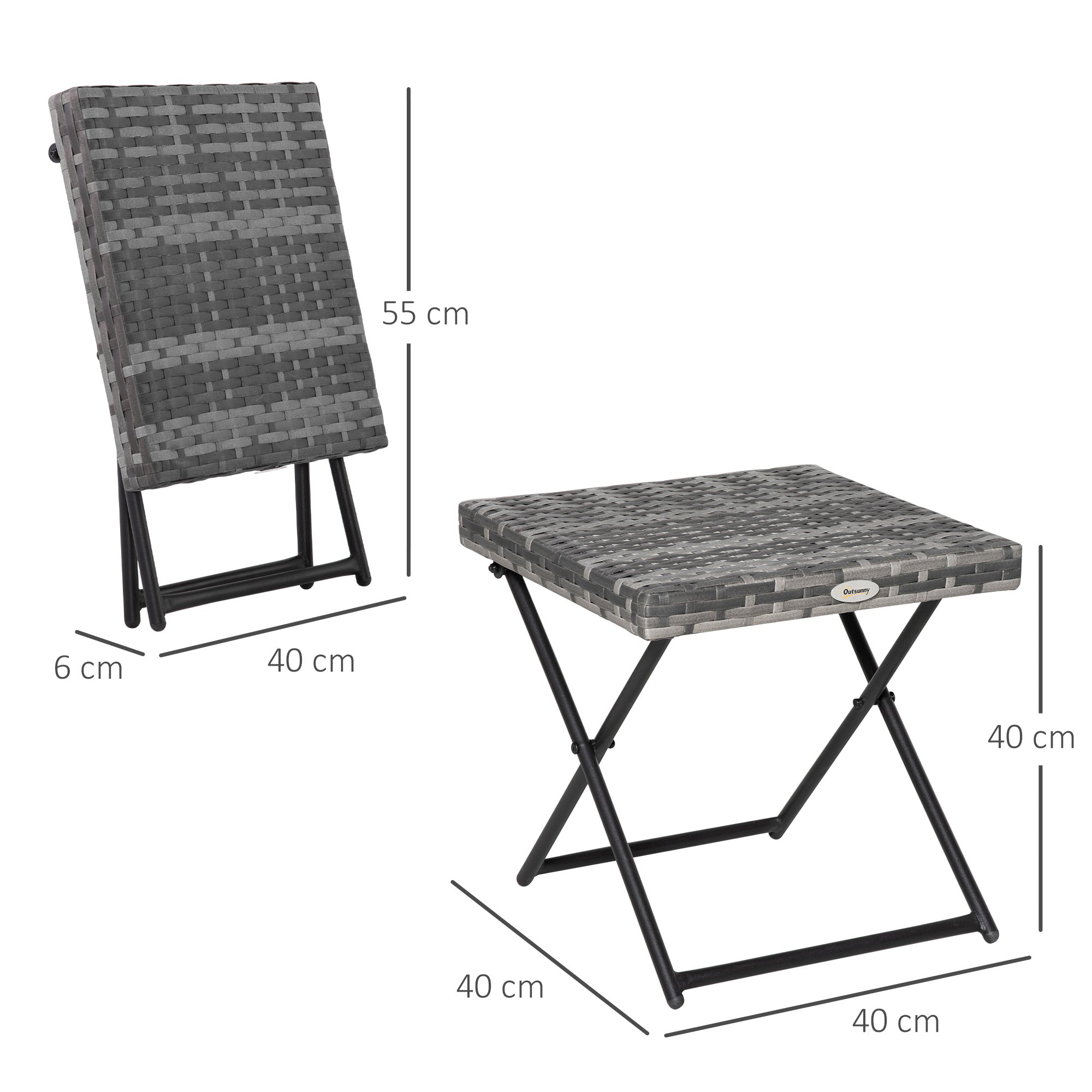 EasyComfort Opvouwbaar tuinbijzettafeltje 40x40x40 cm, grijs