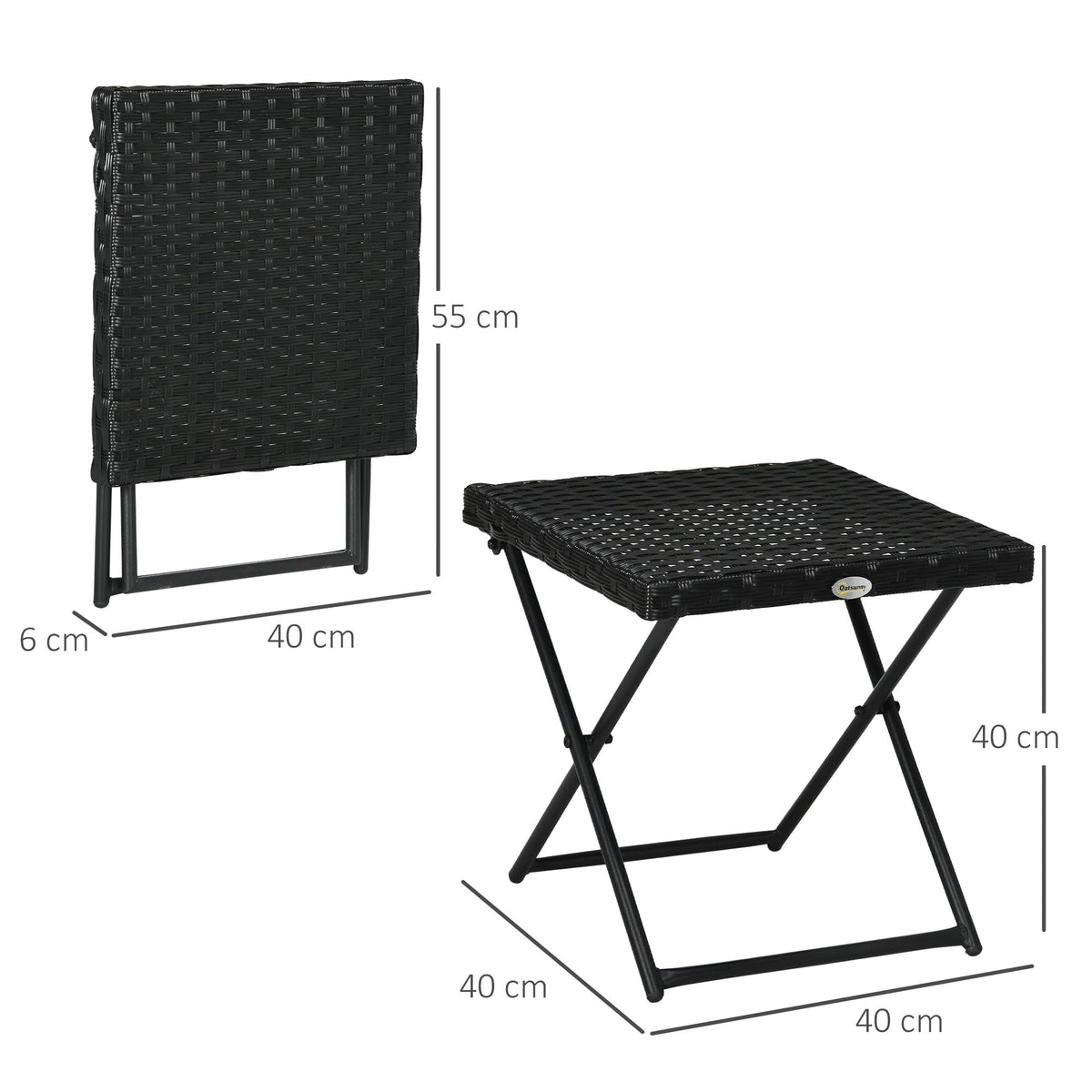 EasyComfort Vouwbare bijzettafel voor tuin 40x40x40 cm, zwart