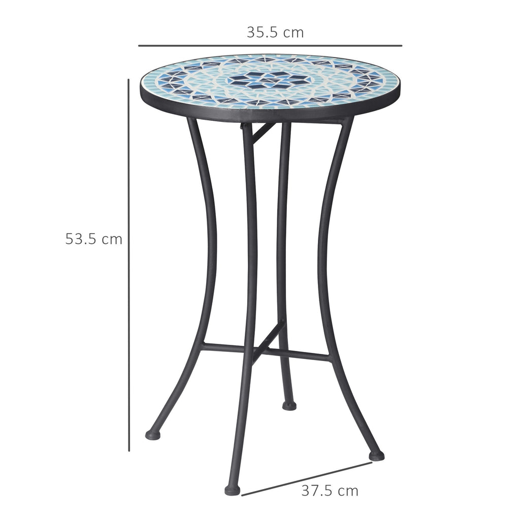 EASYCOMFORT Round Mosaic Garden Coffee Table in Metal with Ceramic Top, Ф35.5x53.5cm, Blue
