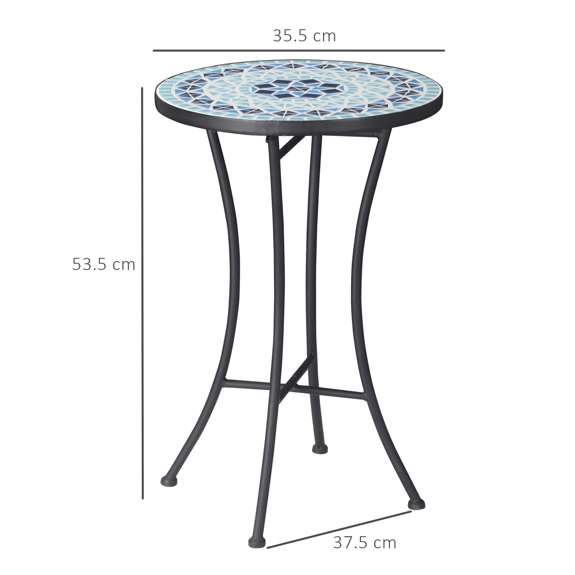EASYCOMFORT Round Mosaic Garden Coffee Table in Metal with Ceramic Top, Ф35.5x53.5cm, Blue