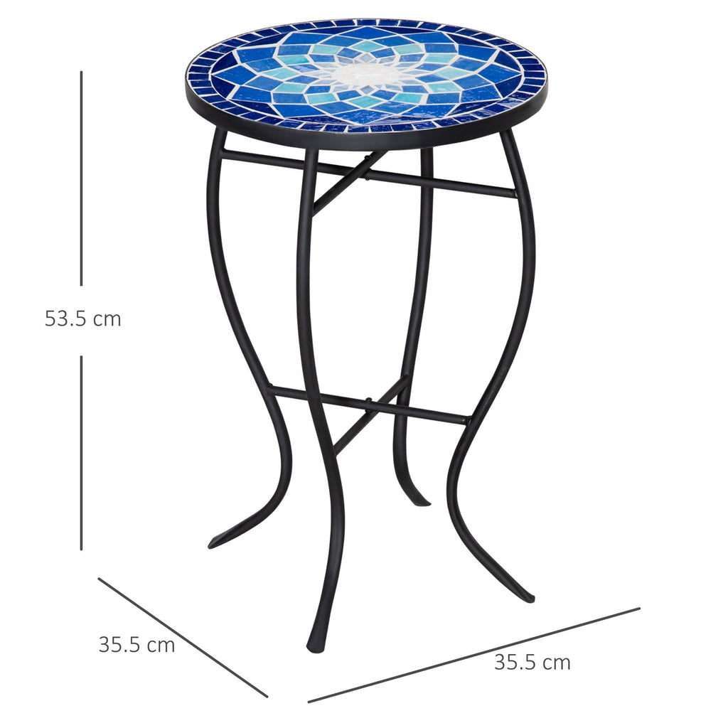 EASYCOMFORT Round Mosaic Garden Coffee Table in Metal with Ceramic Top, Ф35.5x53.5cm