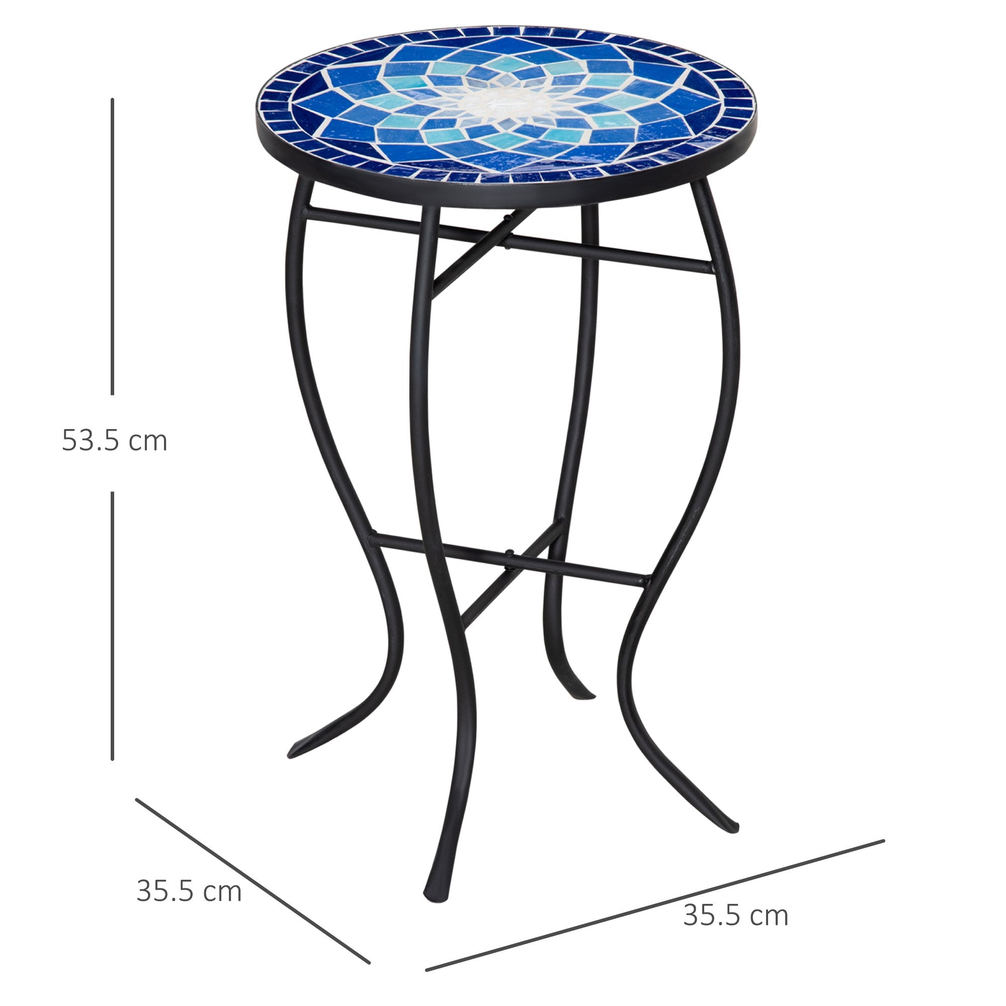 EASYCOMFORT Round Mosaic Garden Coffee Table in Metal with Ceramic Top, Ф35.5x53.5cm