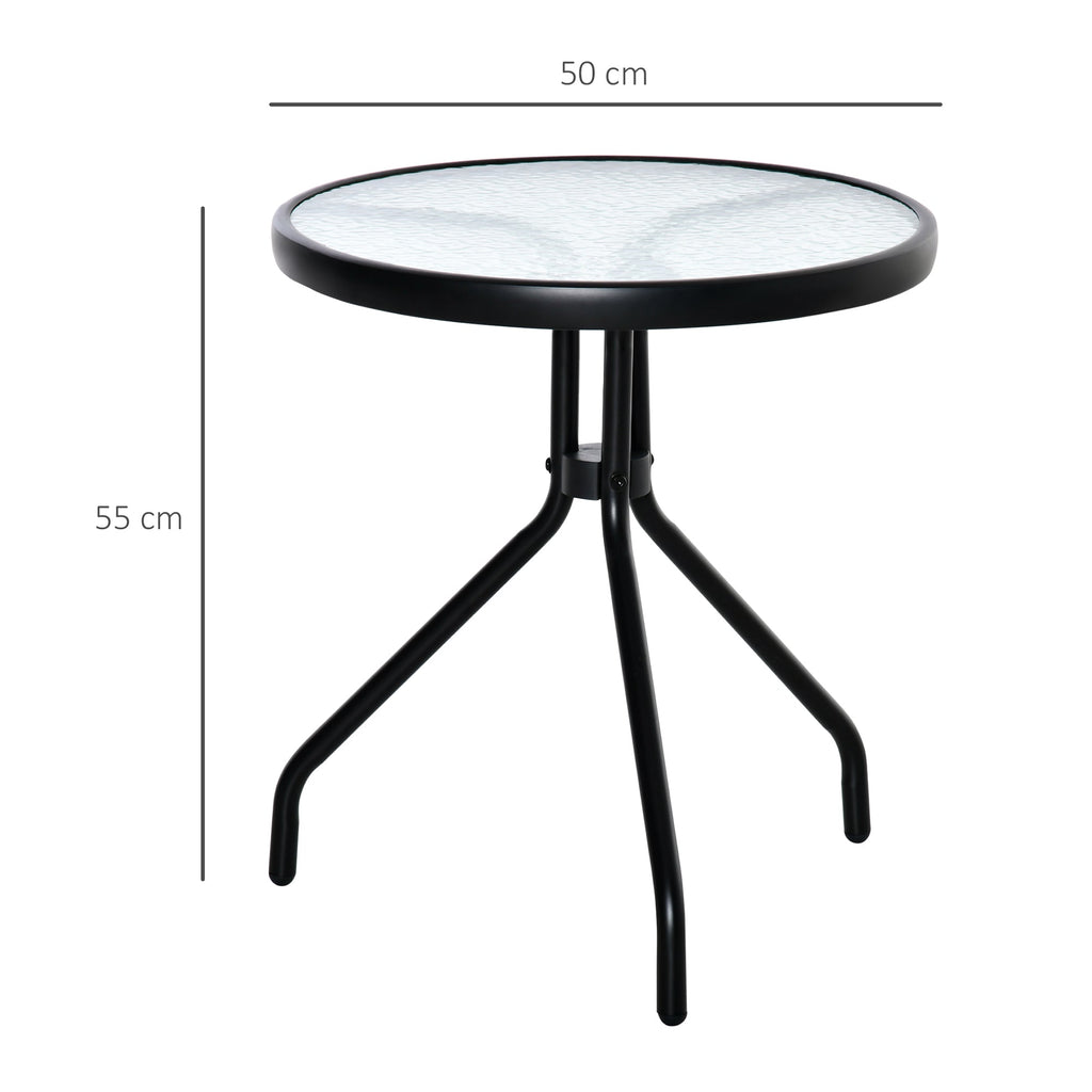 Easycomfort Tavolino da Giardino Rotondo with Ripiano in Vetro e Struttura in Metallo, Φ50x55cm, black