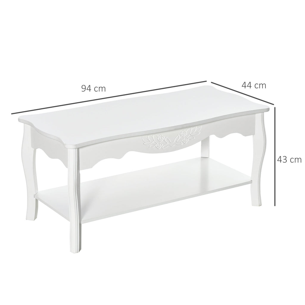 Easycomfort Tavolino da Salotto with Ampio Ripiano Portaoggetti Inferiore in Legno, 94x44x43cm, white