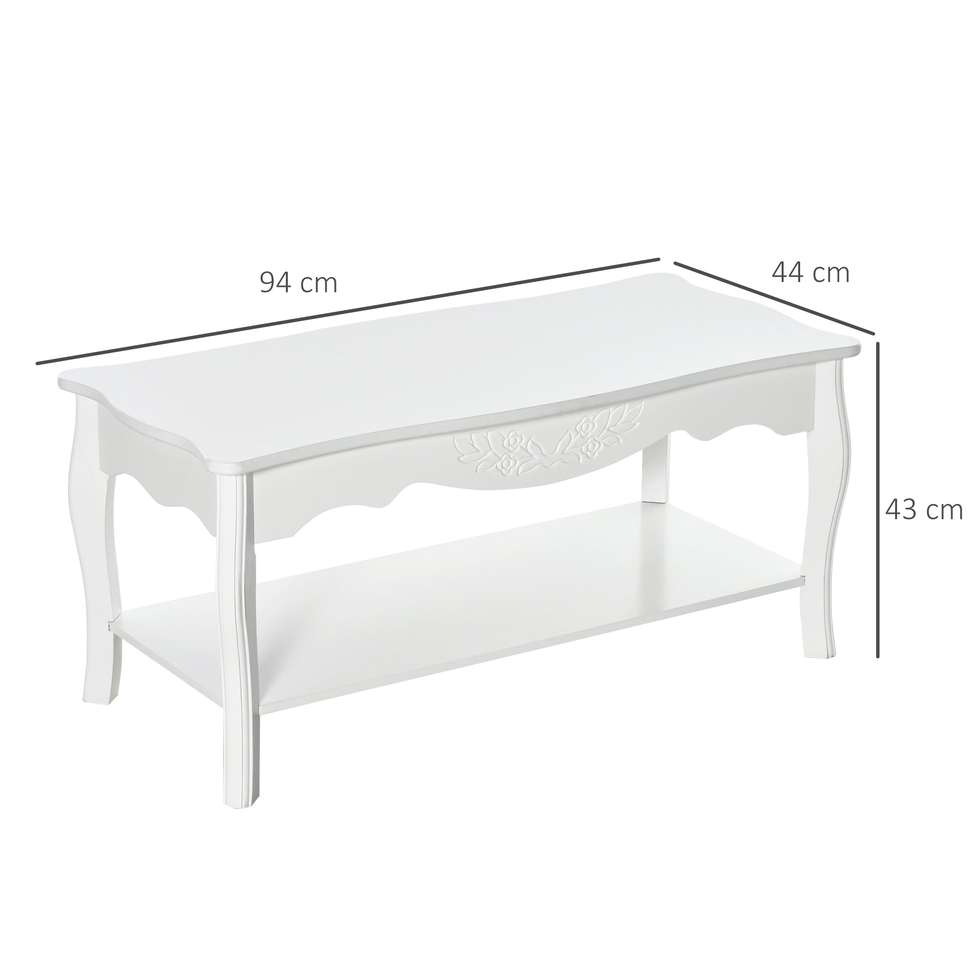 Easycomfort Tavolino da Salotto with Ampio Ripiano Portaoggetti Inferiore in Legno, 94x44x43cm, white