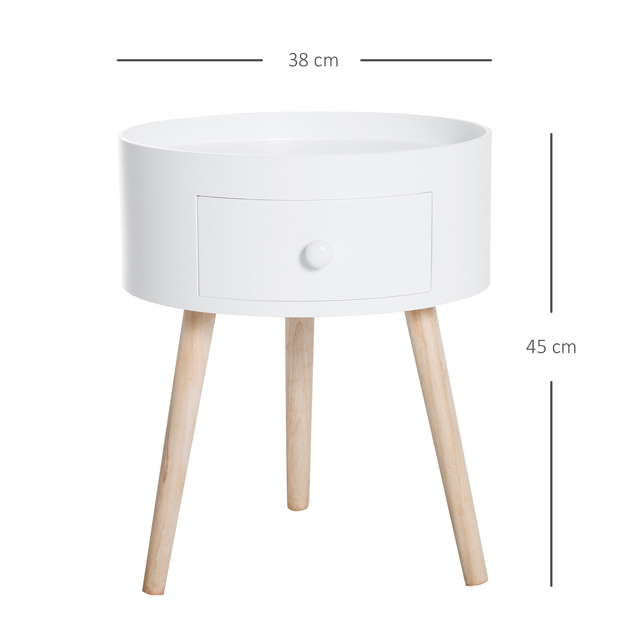 Easycomfort Tavolino da Salotto Moderno in Legno, Tavolino Rotondo with Cassetto, Tavolino da Caffè per Soggiorno e Camera, white