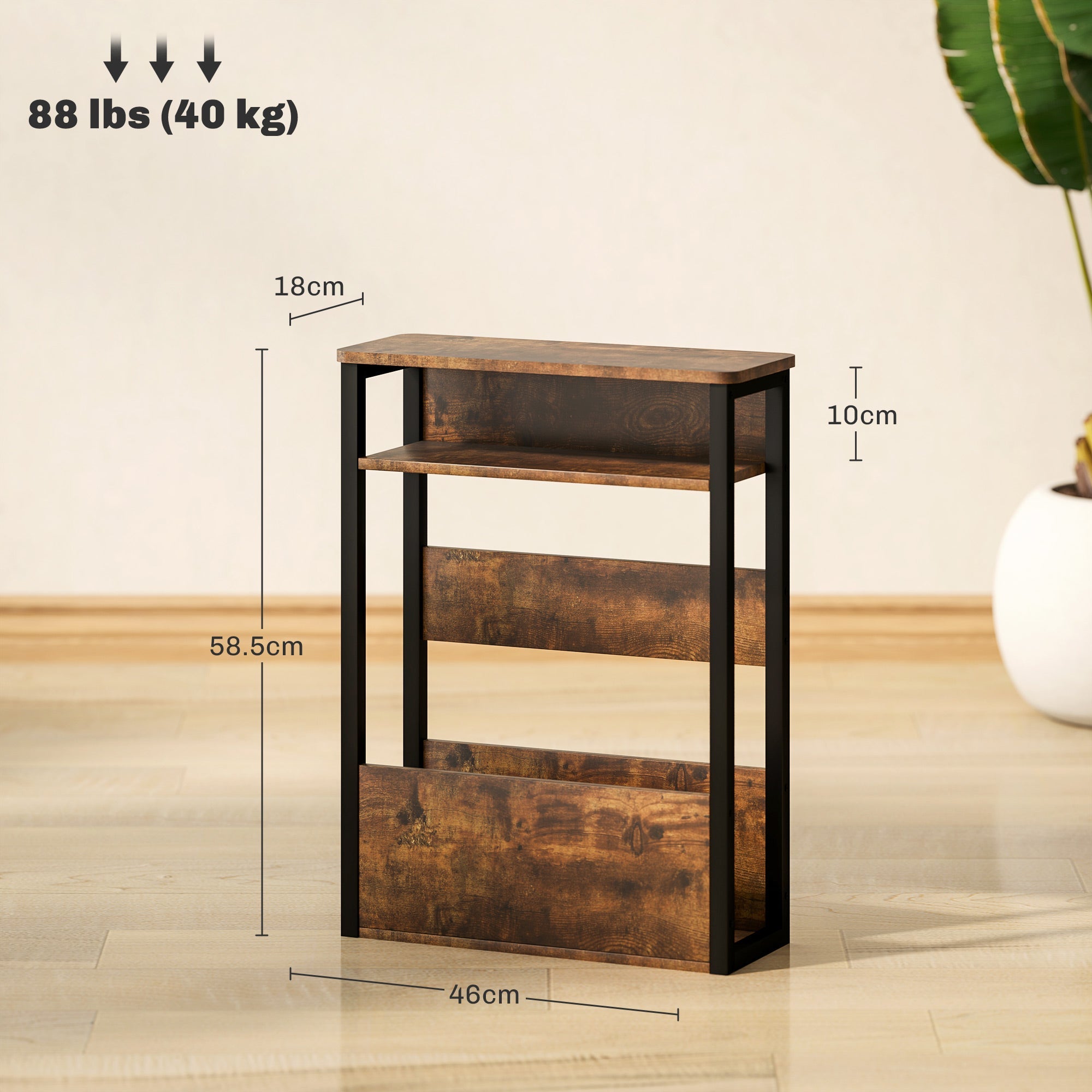EasyComfort Tavolino da Soggiorno in Stile Industriale with 2 Ripiani, in Legno e Metallo, 46x18x58.5 cm, Marrone