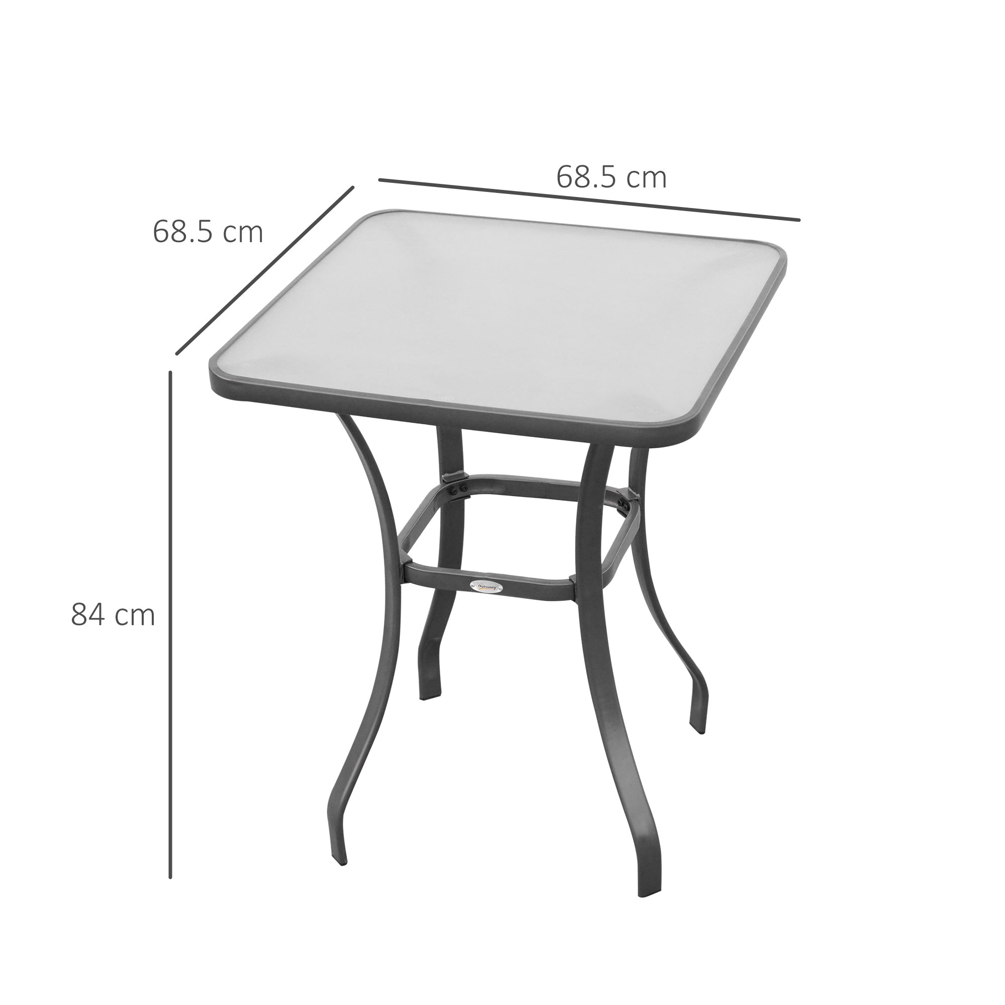 Easycomfort Tavolino Moderno Piano in Vetro Temperato, Tavolo da Giardino Esterno Metallo 68.5x68.5x84cm Grigio