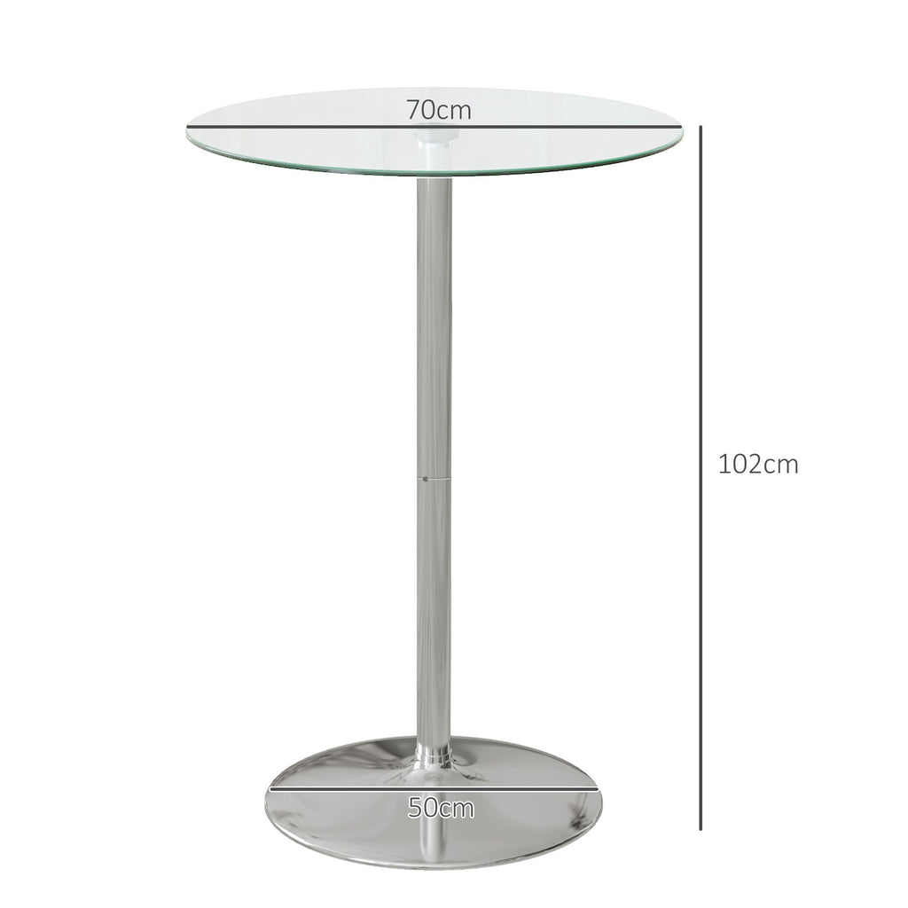EasyComfort Tavolo Alto da Bar Moderno Rotondo with Base in Acciaio e Piano in Vetro, Ø70x102cm, Trasparente