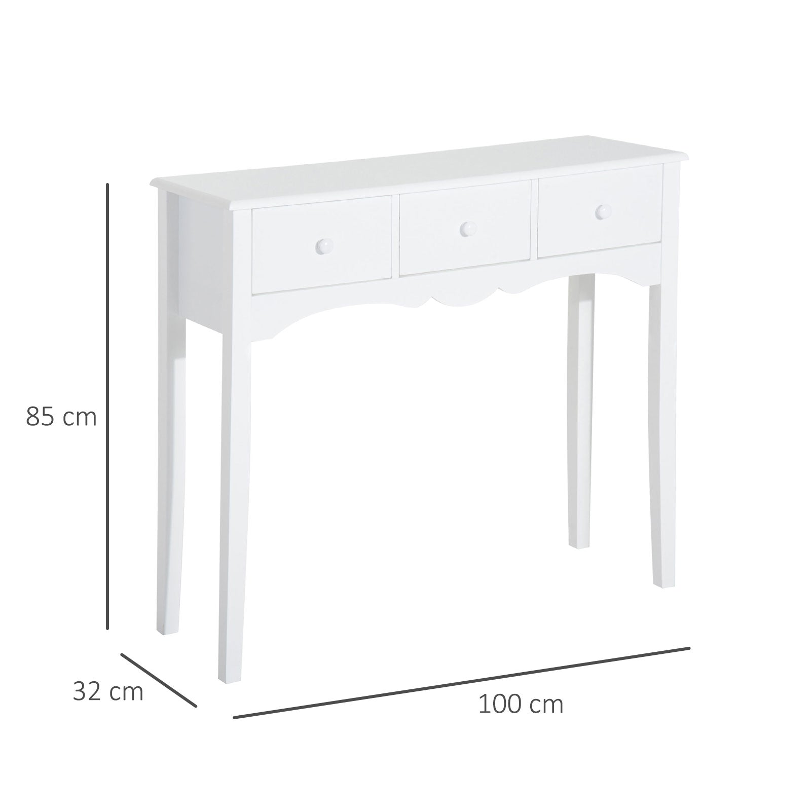 EasyComfort Tavolo Consolle Moderno - consoletafel MDF, 3 lades, 100x32x85 cm, wit