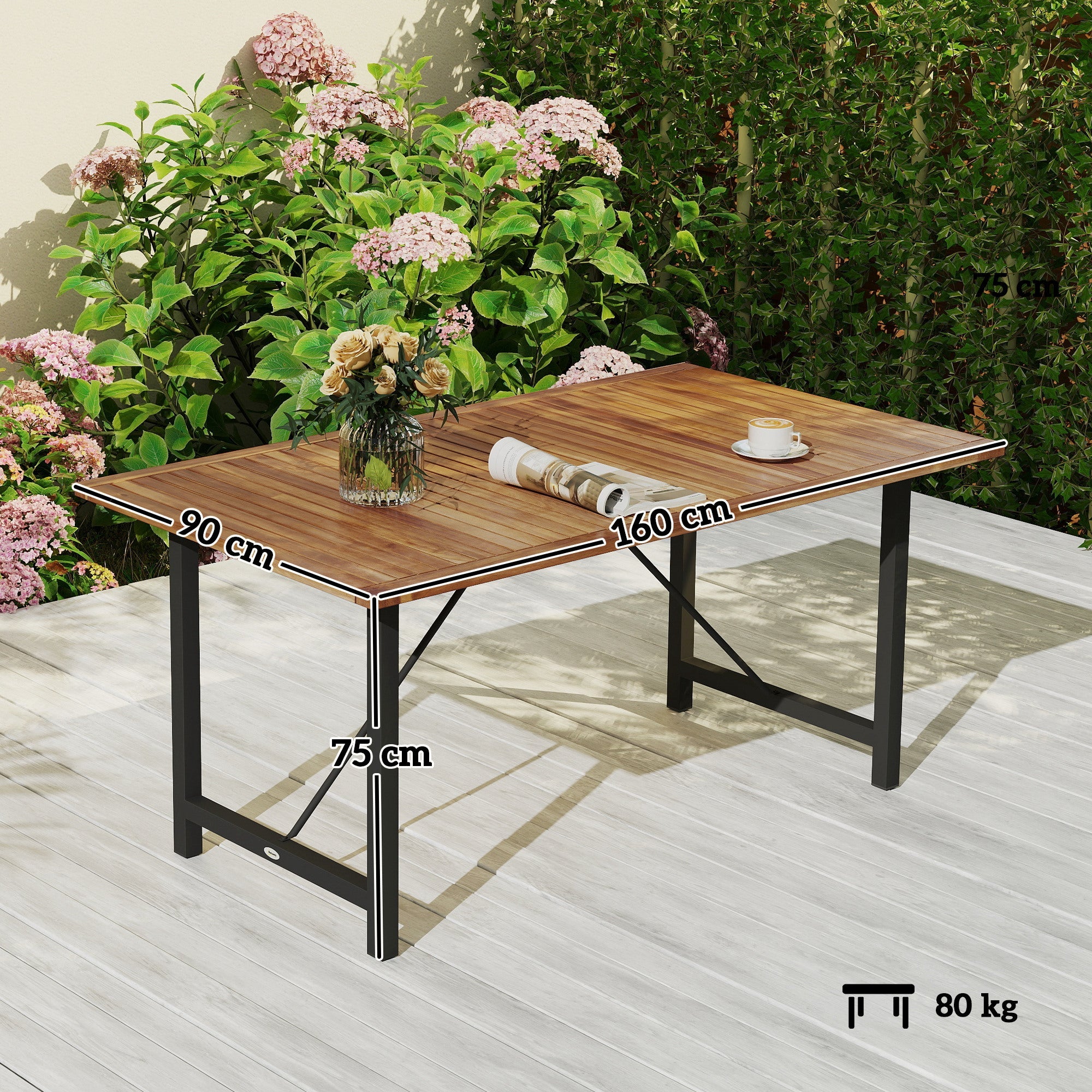 EasyComfort Tavolo da Giardino 160x90 cm buitentafel in acaciahout en staal
