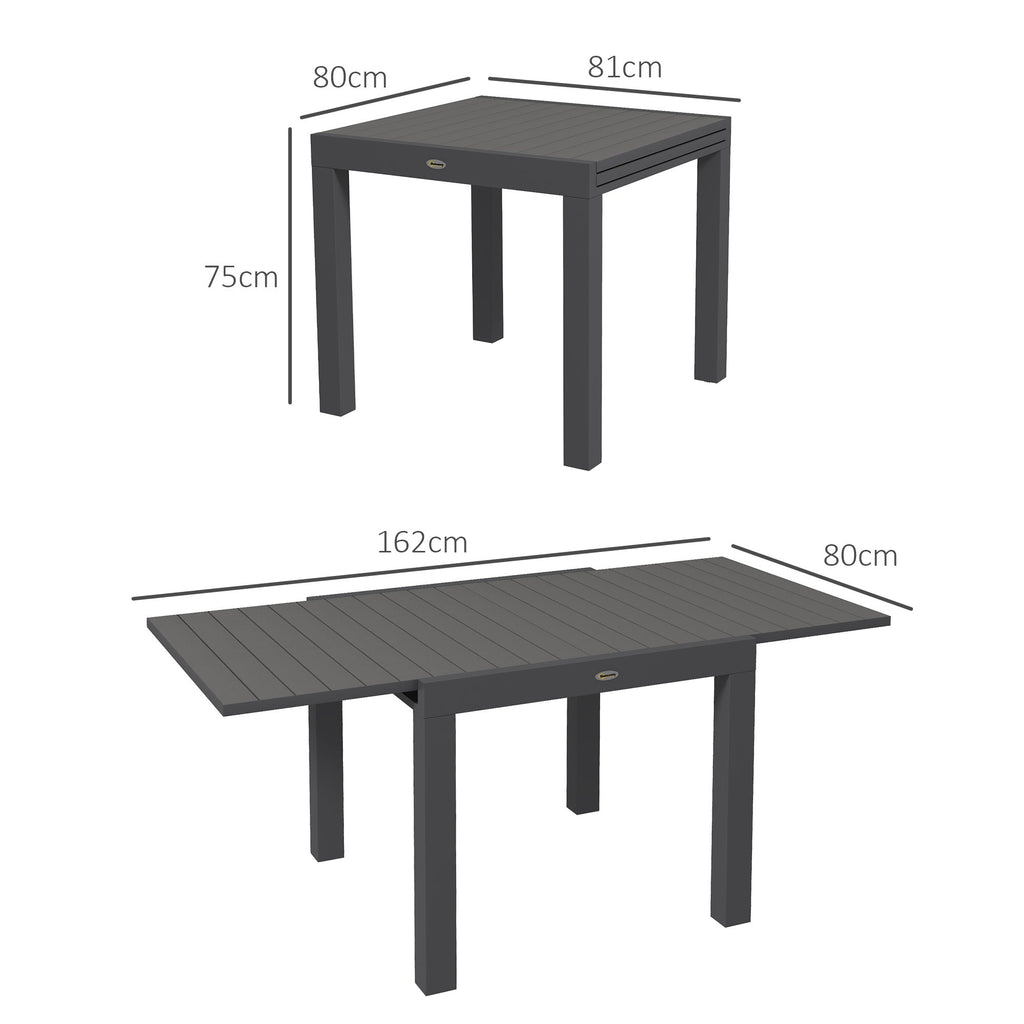 EasyComfort uittrekbare tuintafel 4–6 personen, 81/162x80x75 cm, grijs