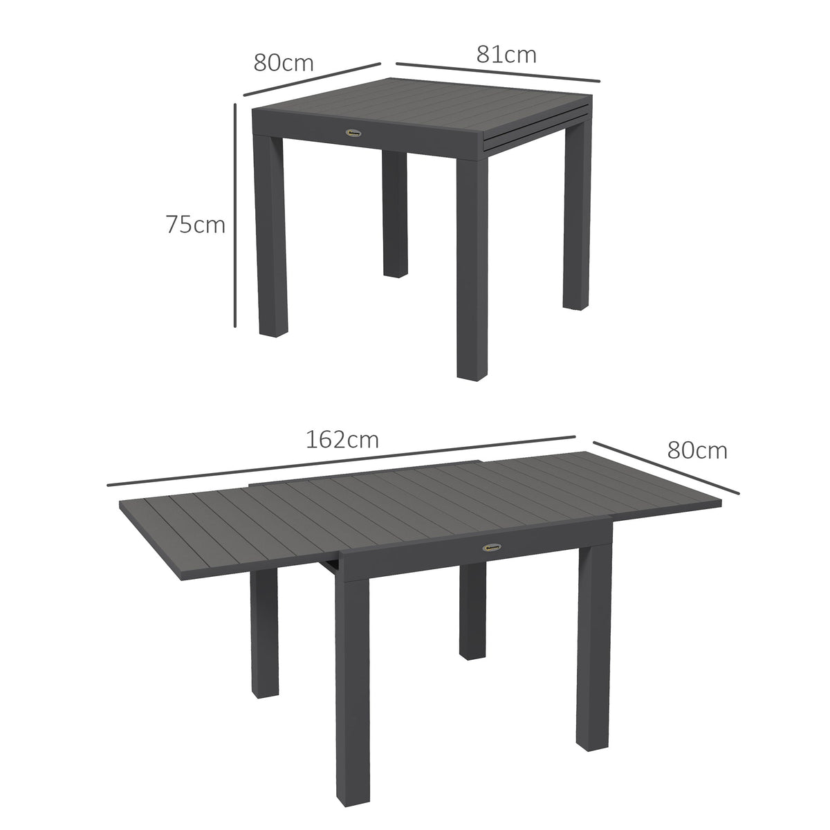 EasyComfort uittrekbare tuintafel 4–6 personen, 81/162x80x75 cm, grijs