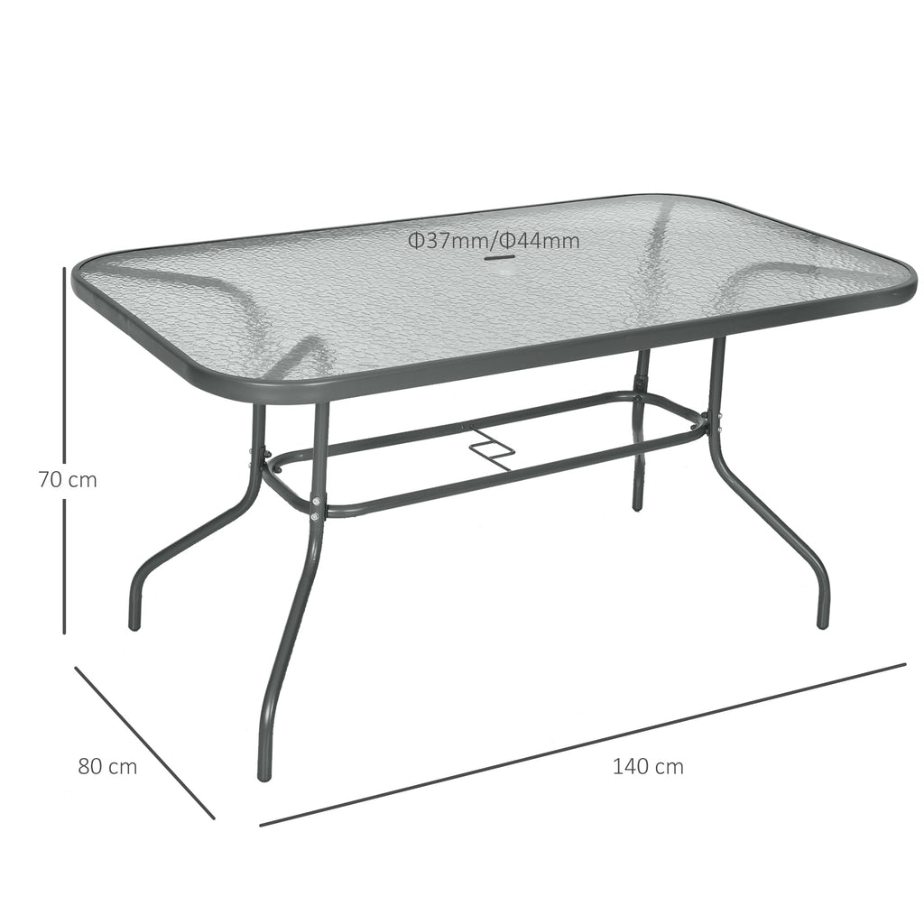 Easycomfort Tavolo da Giardino with Foro per Ombrellone, Arredamento da Esterno in Metallo e Vetro 140x80x70cm Grigio
