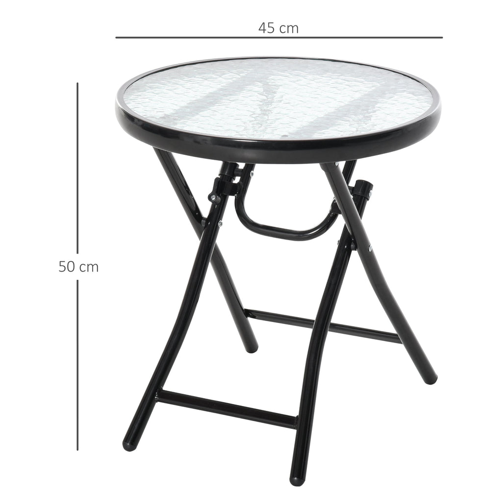 Easycomfort Tavolo da Giardino Pieghevole in Metallo, Tavolino da Giardino Piccolo with Ripiano in Vetro e Blocco di Sicurezza, Φ45x50cm black