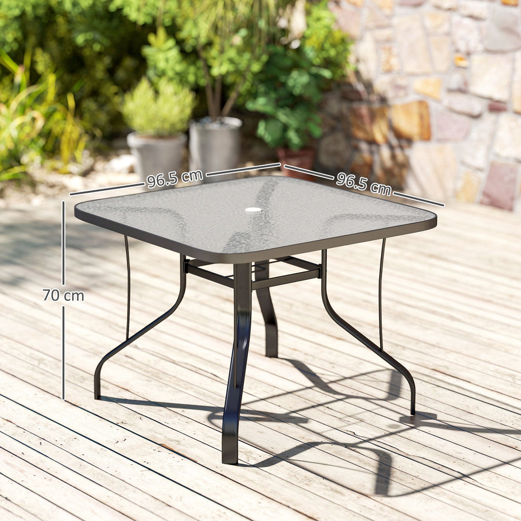 EasyComfort Tavolo 4‑persoons tuintafel, glas 96,5×96,5×70 cm, zwart