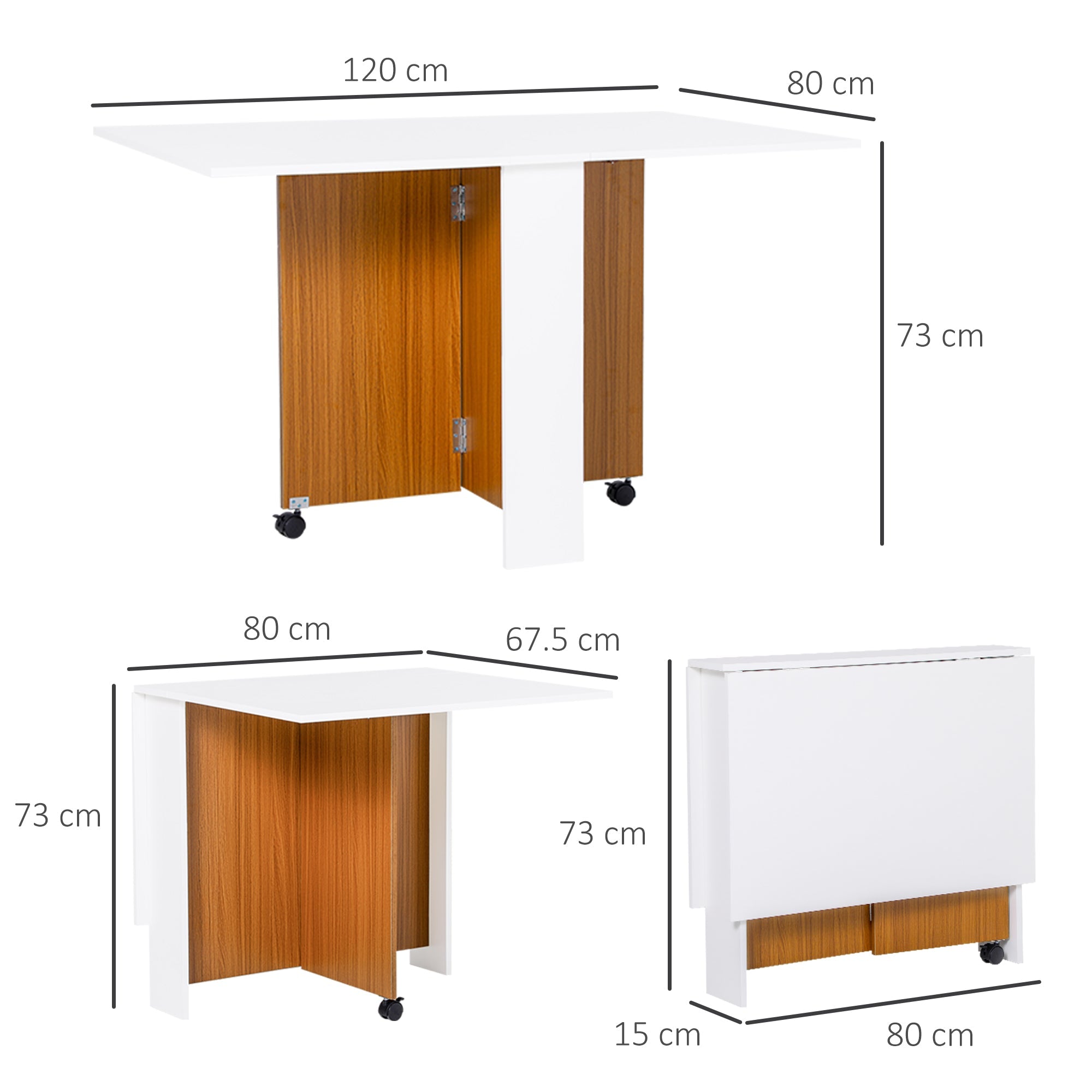 Easycomfort Tavolo da Pranzo Allungabile, Design Moderno, Tavolo Pieghevole Salvaspazio with Ruote 120 × 80 × 73cm