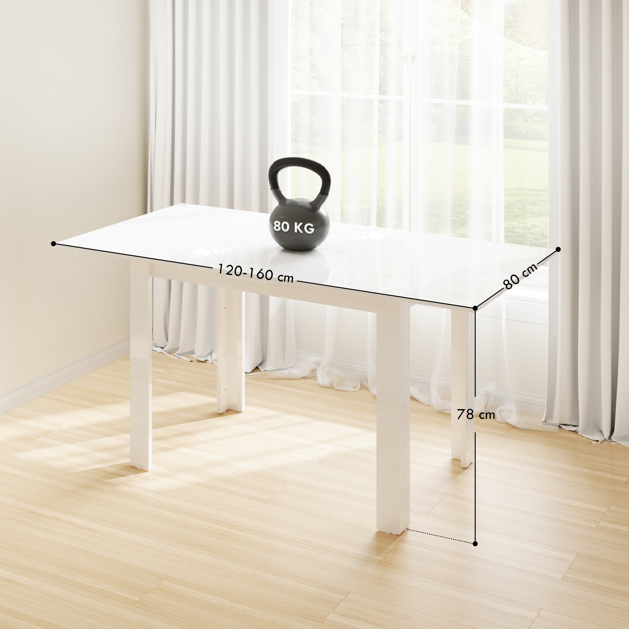 EasyComfort Tavolo da Pranzo Allungabile per 4-6 Persone with Pannelli a Ribalta, in Legno, 120-160x80x78 cm, white