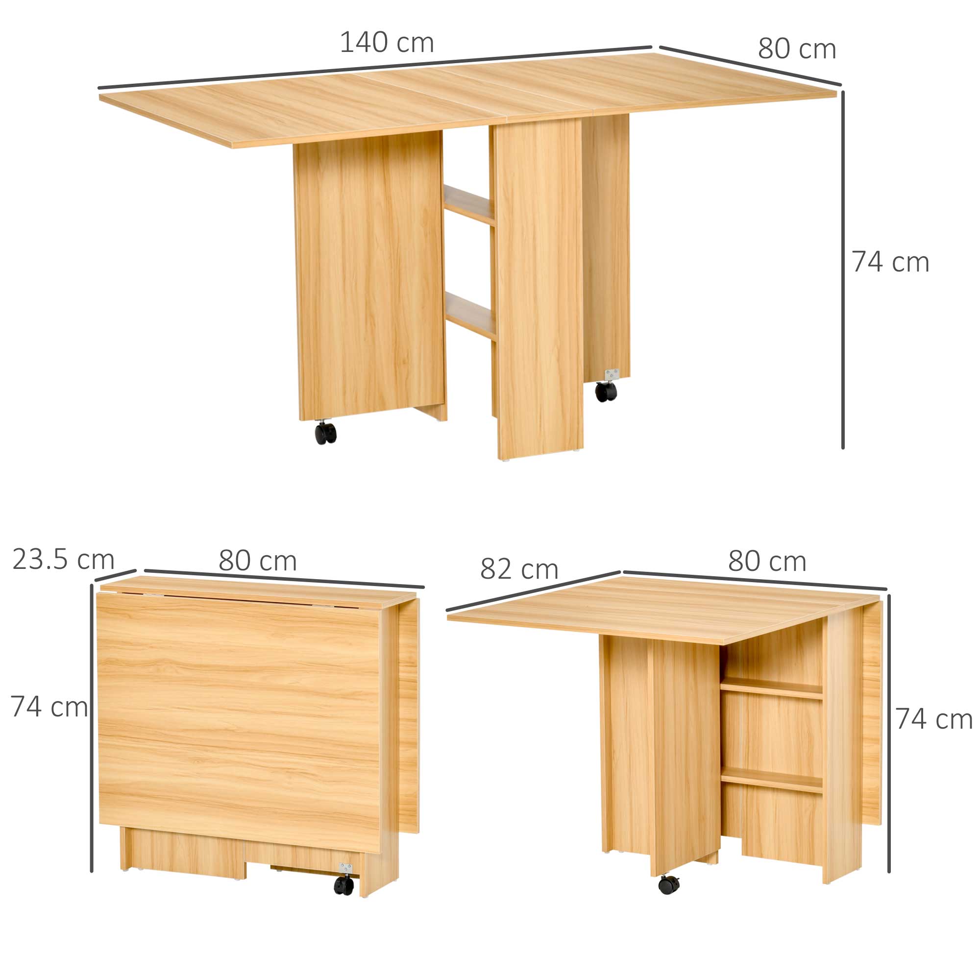 EasyComfort Tavolo opvouwbare eettafel 4-6 personen, 140×80×74 cm