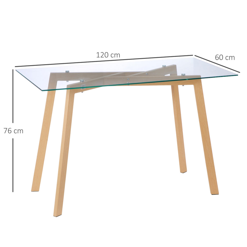 Easycomfort Tavolo da Pranzo Rettangolare per 4 Persone max, in Acciaio with Piano in Vetro Temperato, 120x60x76 cm