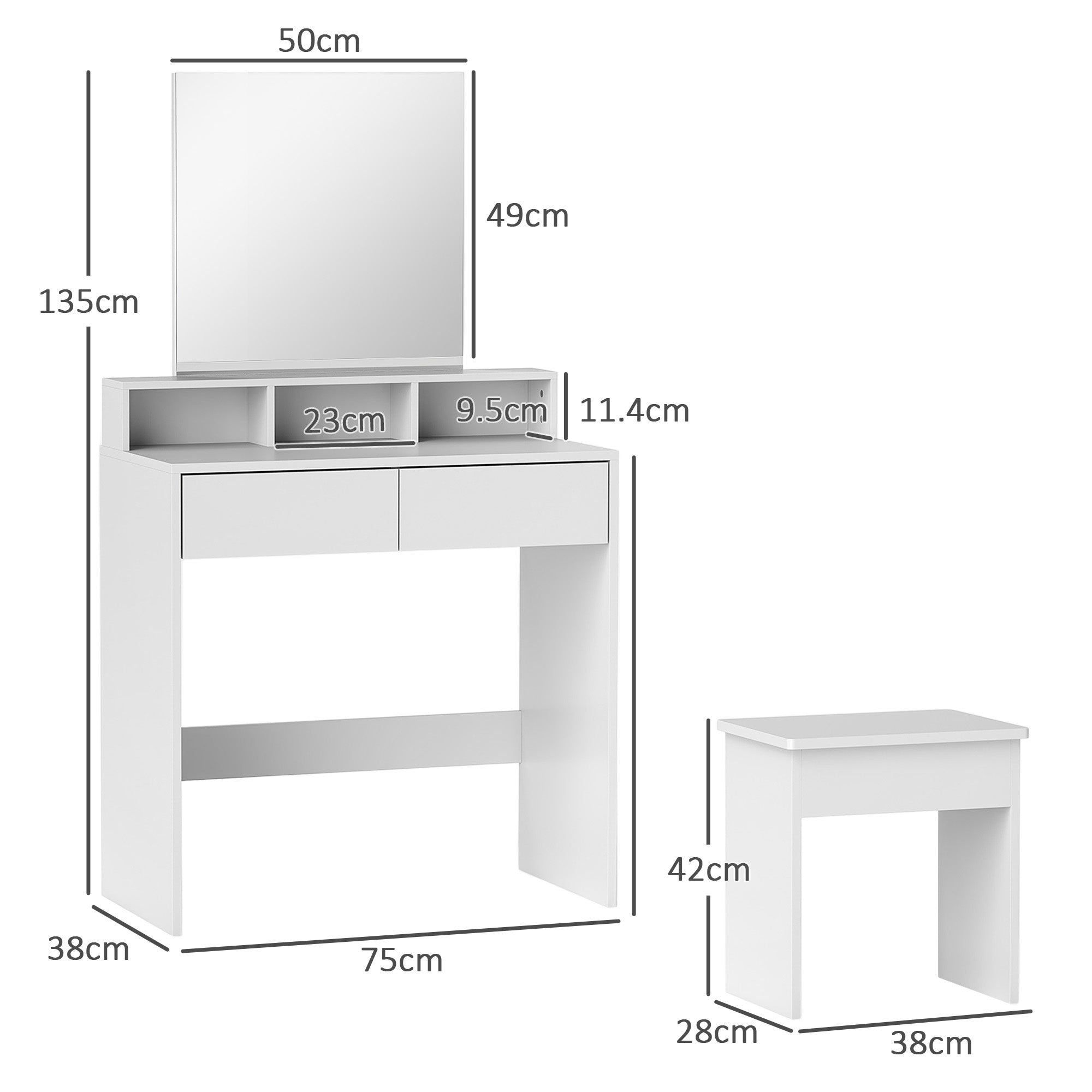 EasyComfort Tavolo da Trucco make-uptafel 75x38x135 cm wit