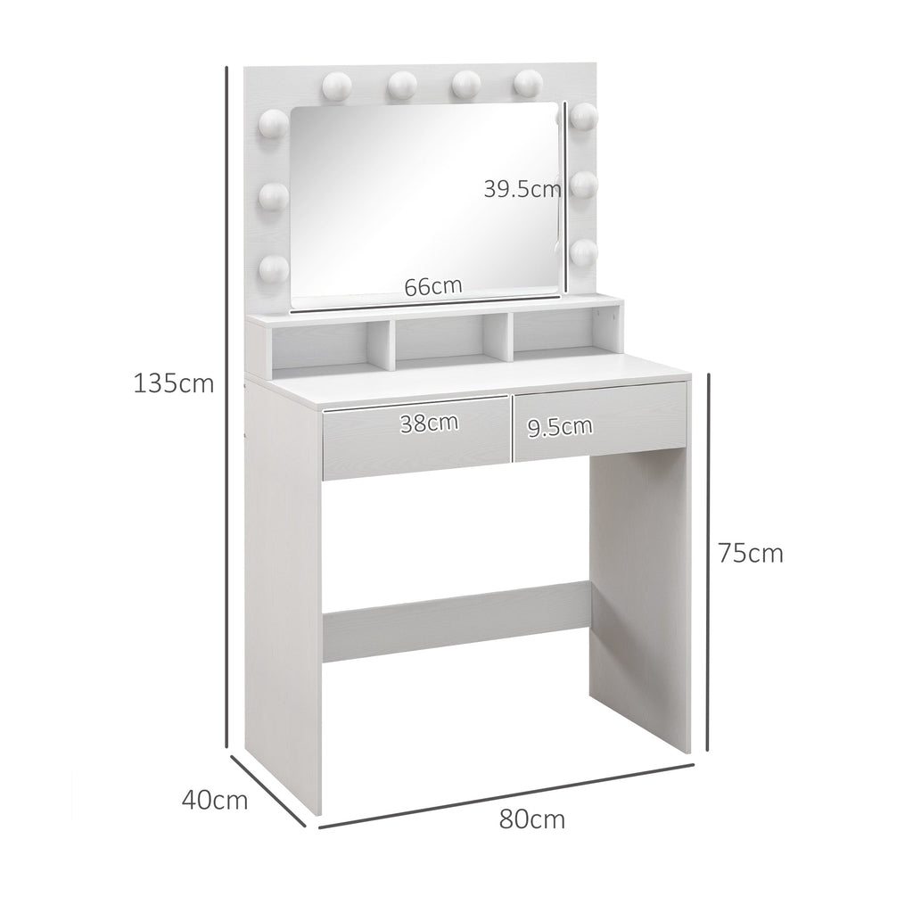 EasyComfort Tavolo da Trucco toilettafel met spiegel en 10 dimbare LED-lampen, 80x40x135 cm