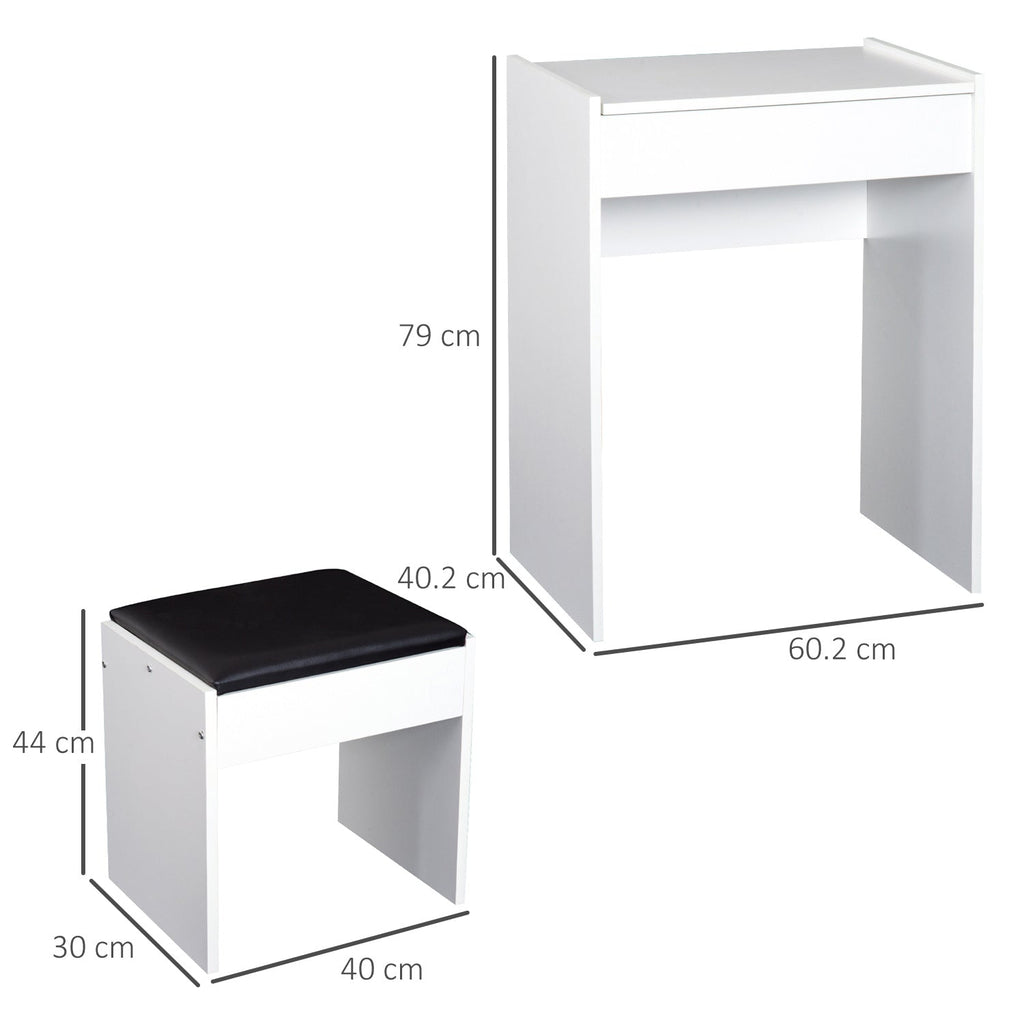 Easycomfort Tavolo da Trucco with Specchio Richiudibile, Tavolo da Trucco Moderno, with Sgabello, Vano Contenitore (10 Scomparti), MDF white, 60.2 x 40.2 x 79cm
