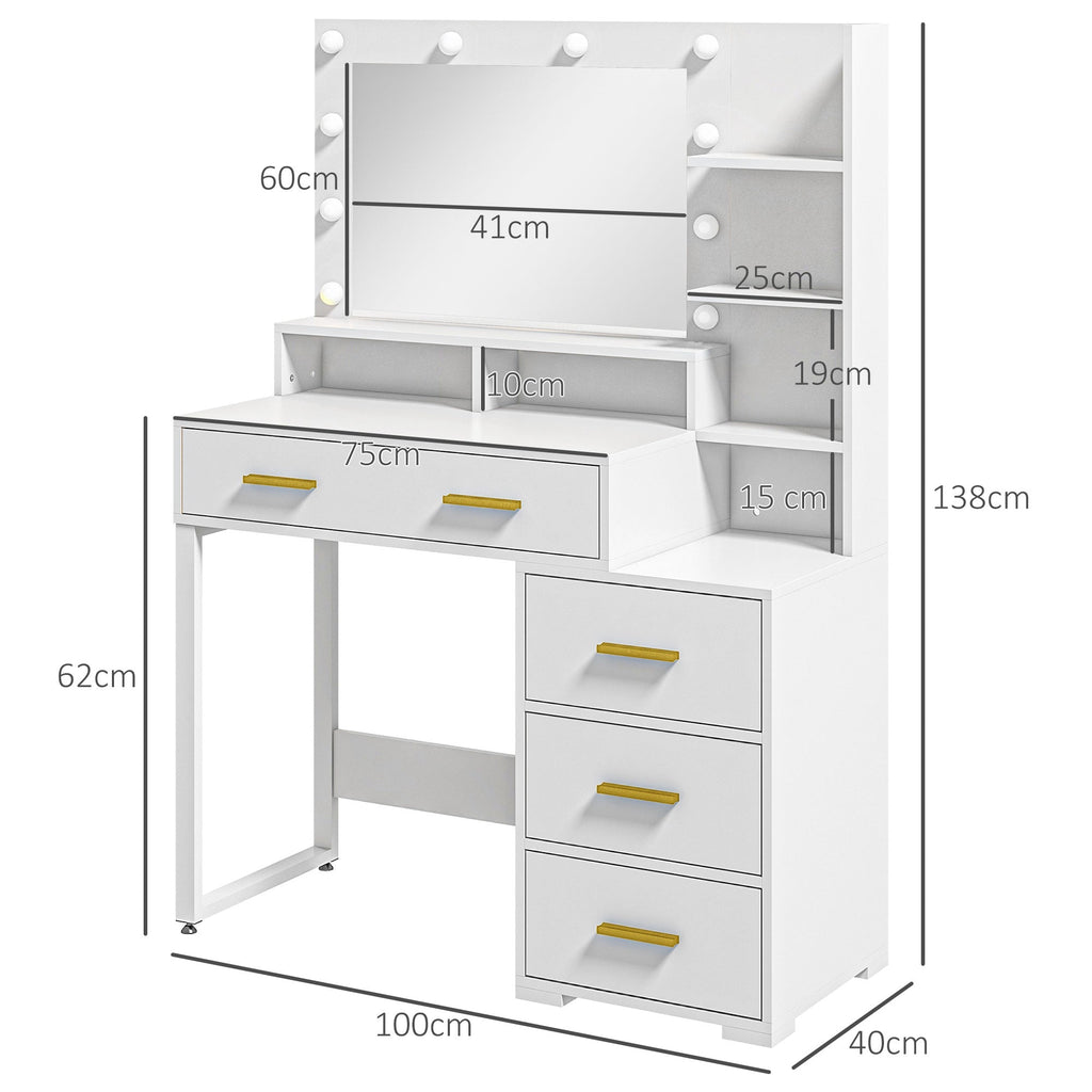 EasyComfort make-uptafel 4 lades, 6 open vakken, 100x40x138 cm