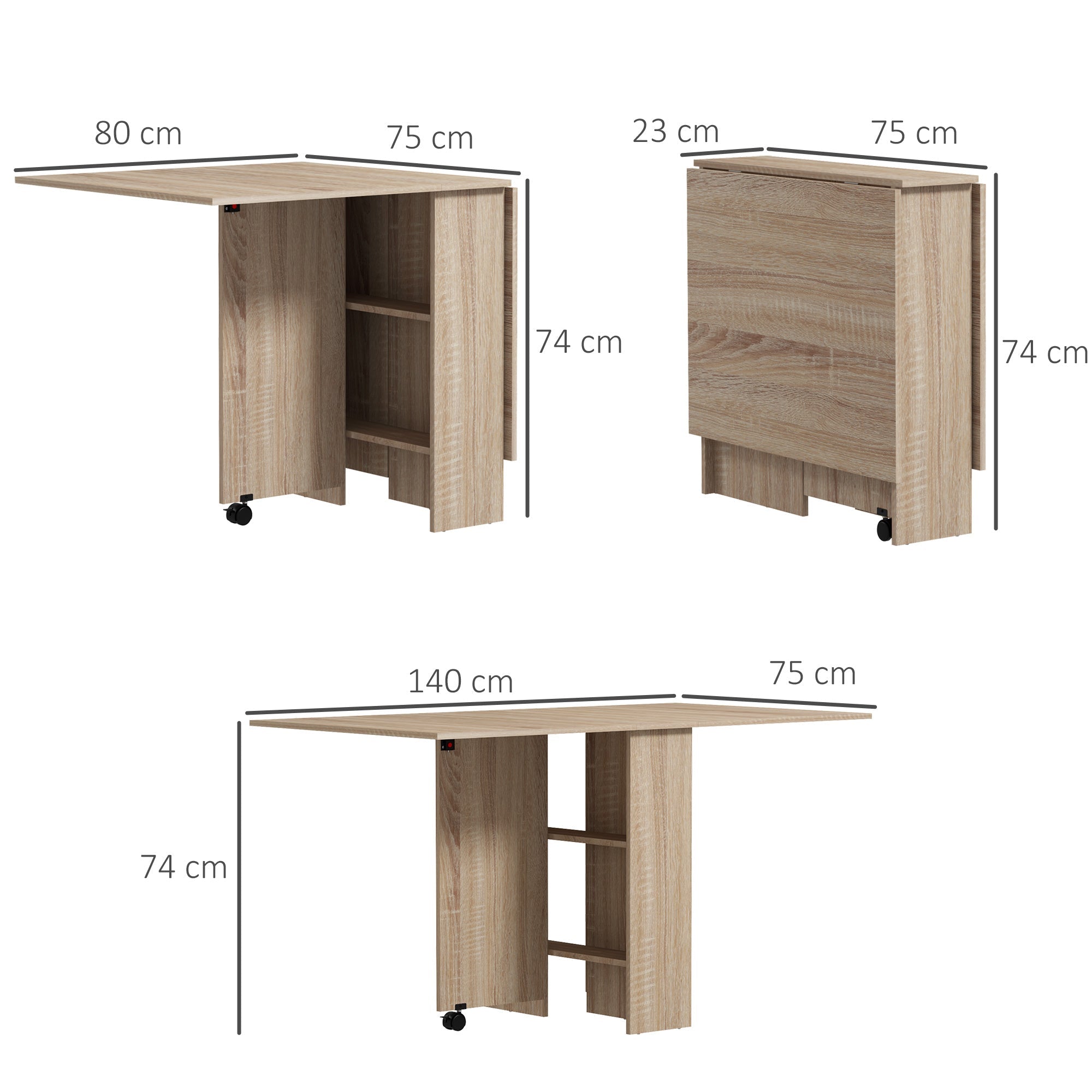 EasyComfort Tavolo Pieghevole opvouwbare tafel voor 6 personen, naturel hout