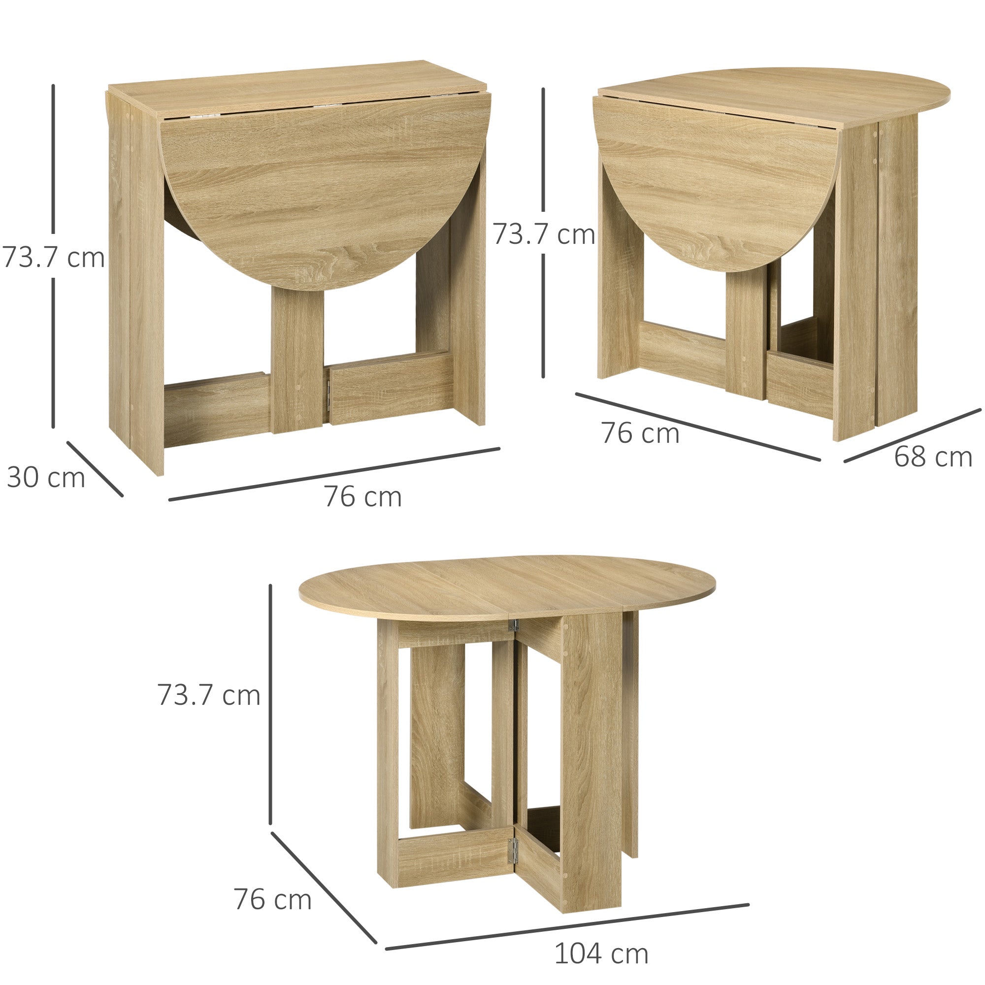 EasyComfort Tavolo Pieghevole da Pranzo a 2 Ribalte, Tavolo Consolle in Legno Salvaspazio, Rovere