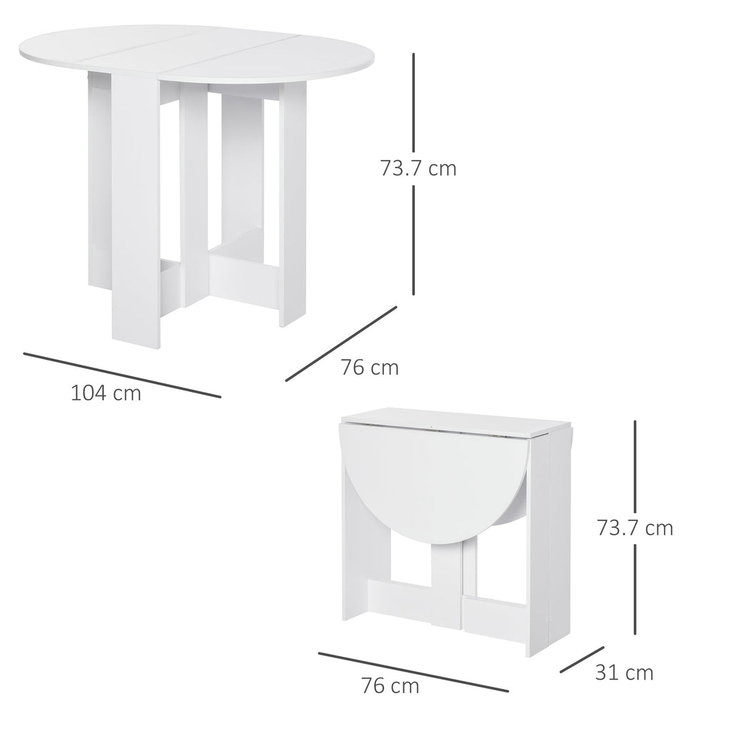 Easycomfort Tavolo Pieghevole da Pranzo a 2 Ribalte, Tavolo da Pranzo Allungabile in Legno Salvaspazio per Cucina e Soggiorno, 104x76x73.7 cm, white