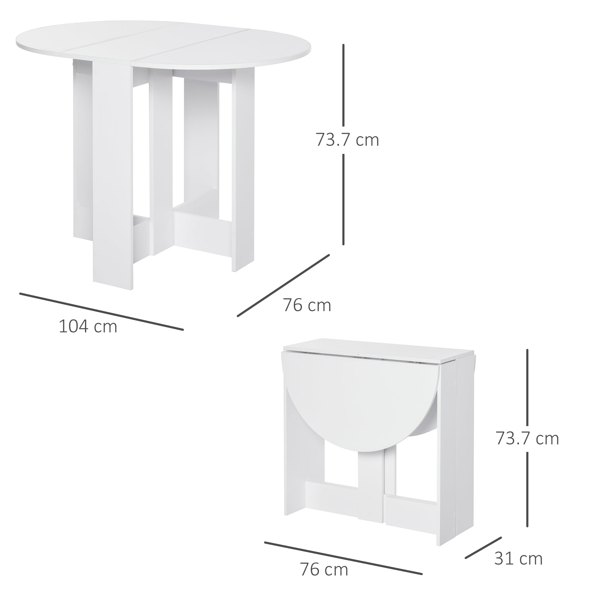 Easycomfort Tavolo Pieghevole da Pranzo a 2 Ribalte, Tavolo da Pranzo Allungabile in Legno Salvaspazio per Cucina e Soggiorno, 104x76x73.7 cm, white