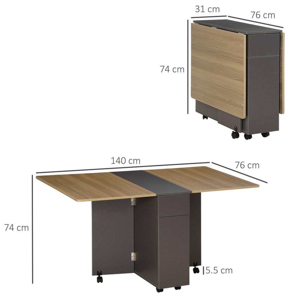 Easycomfort Tavolo Pieghevole da Pranzo in Truciolato with 2 Cassetti, 1 Armadietto, max. 6 Persone, 140x76x76 cm