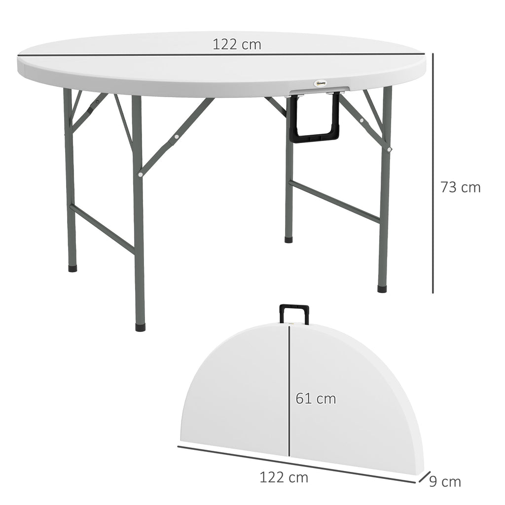 EasyComfort Opvouwbare tuintafel Ø122x73 cm staal & HDPE, grijs/wit