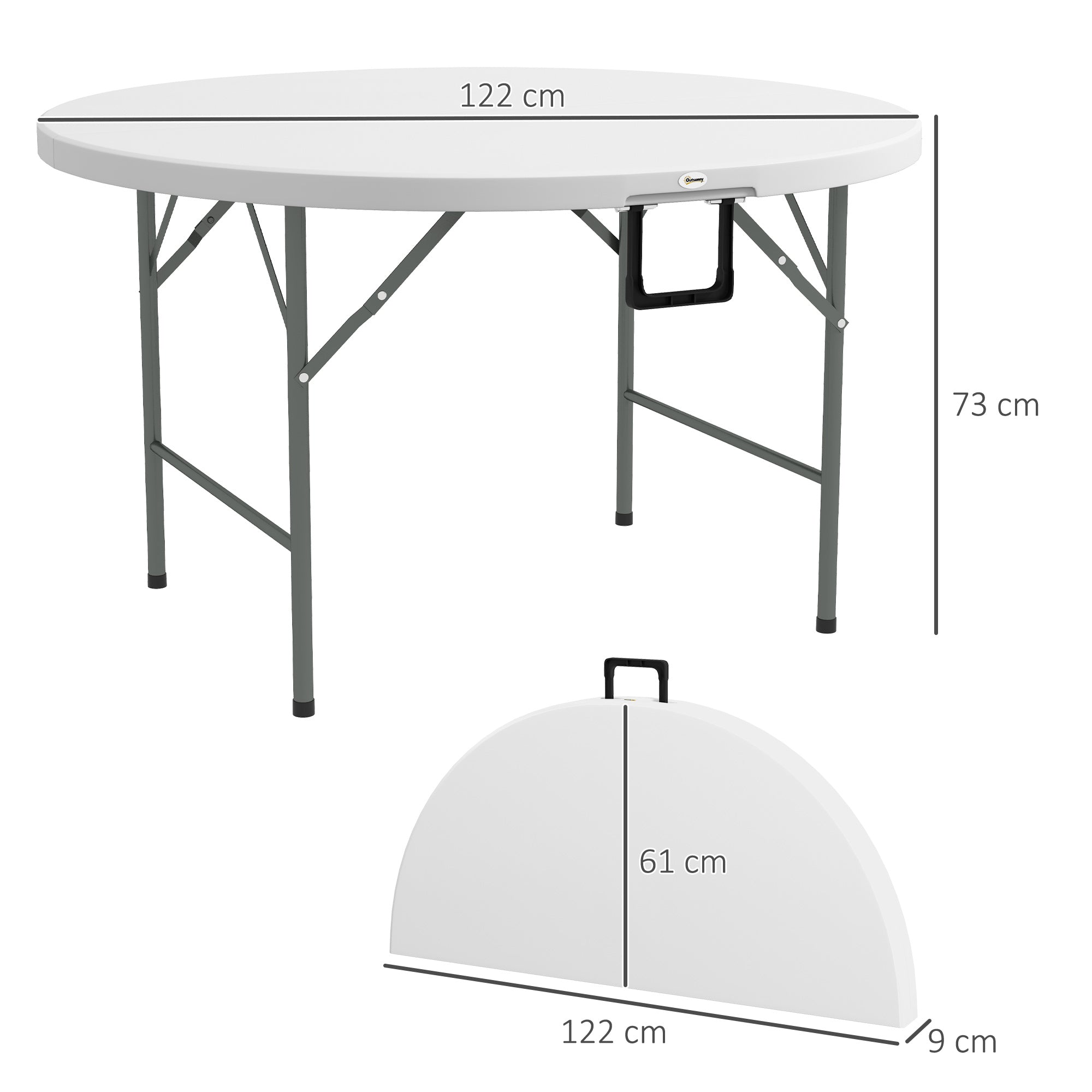 EasyComfort Opvouwbare tuintafel Ø122x73 cm staal & HDPE, grijs/wit