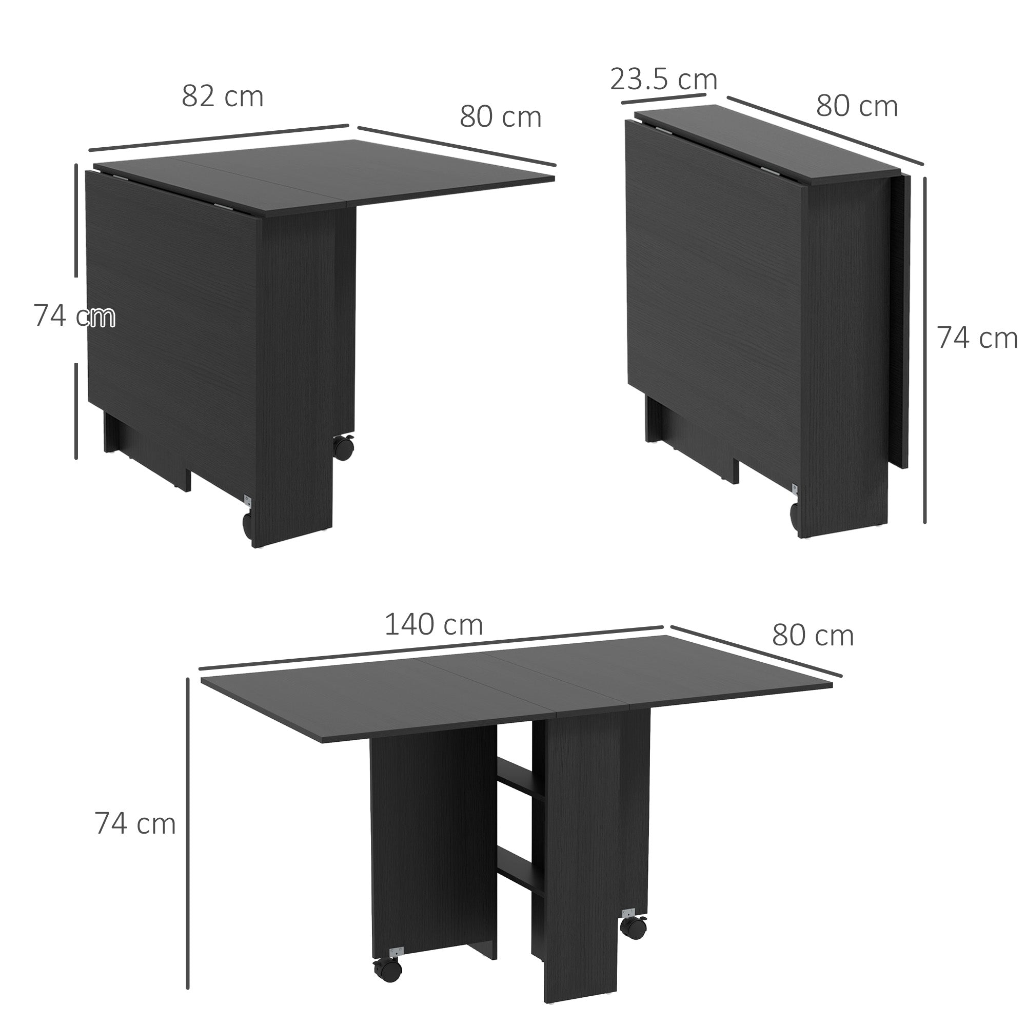 EasyComfort ruimtebesparende opklaptafel 2 kleppen voor 6 personen, zwart