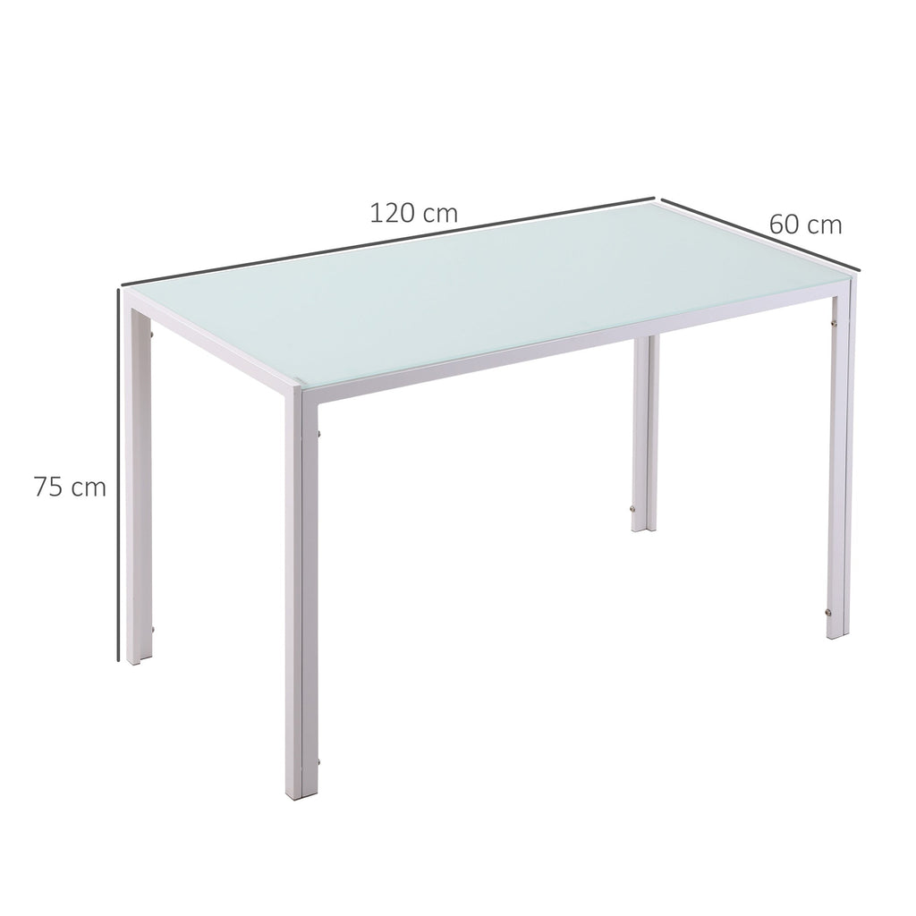Easycomfort Tavolo Rettangolare da 4 Persone per Cucina e Soggiorno, Tavolo Moderno in Metallo e Vetro Temperato, 120x60x75 cm, white