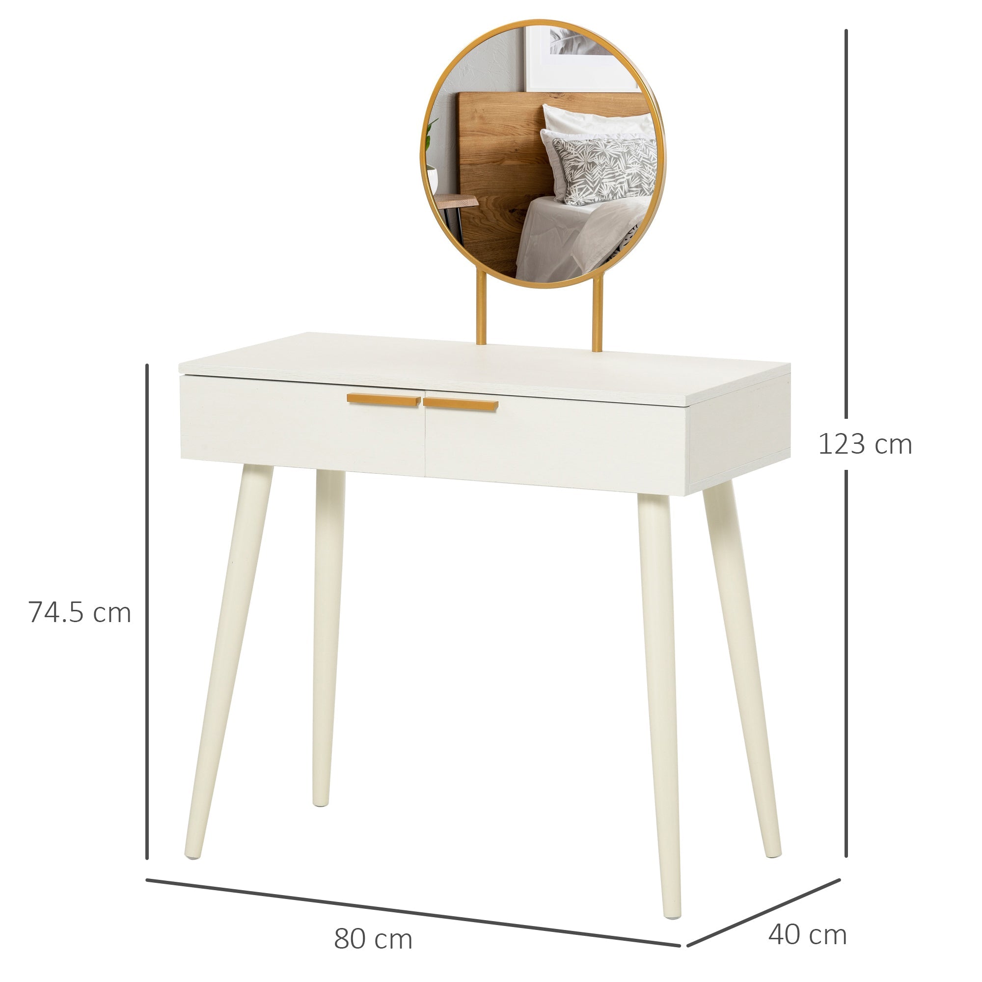 EasyComfort Tavolo Trucco kaptafel 80x40x123 cm met spiegel en 2 lades