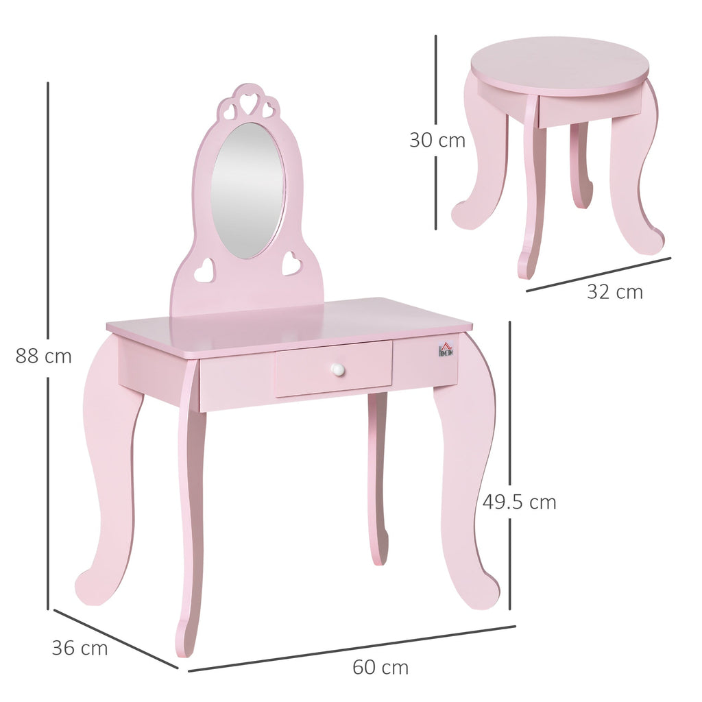 EasyComfort Tavolo Trucco per Bambini - Make-uptafel met krukje, 60x36x88 cm, Roze