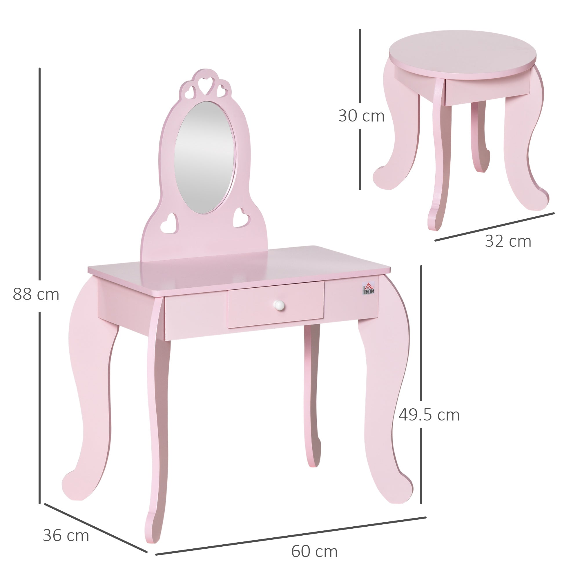 EasyComfort Tavolo Trucco per Bambini - Make-uptafel met krukje, 60x36x88 cm, Roze